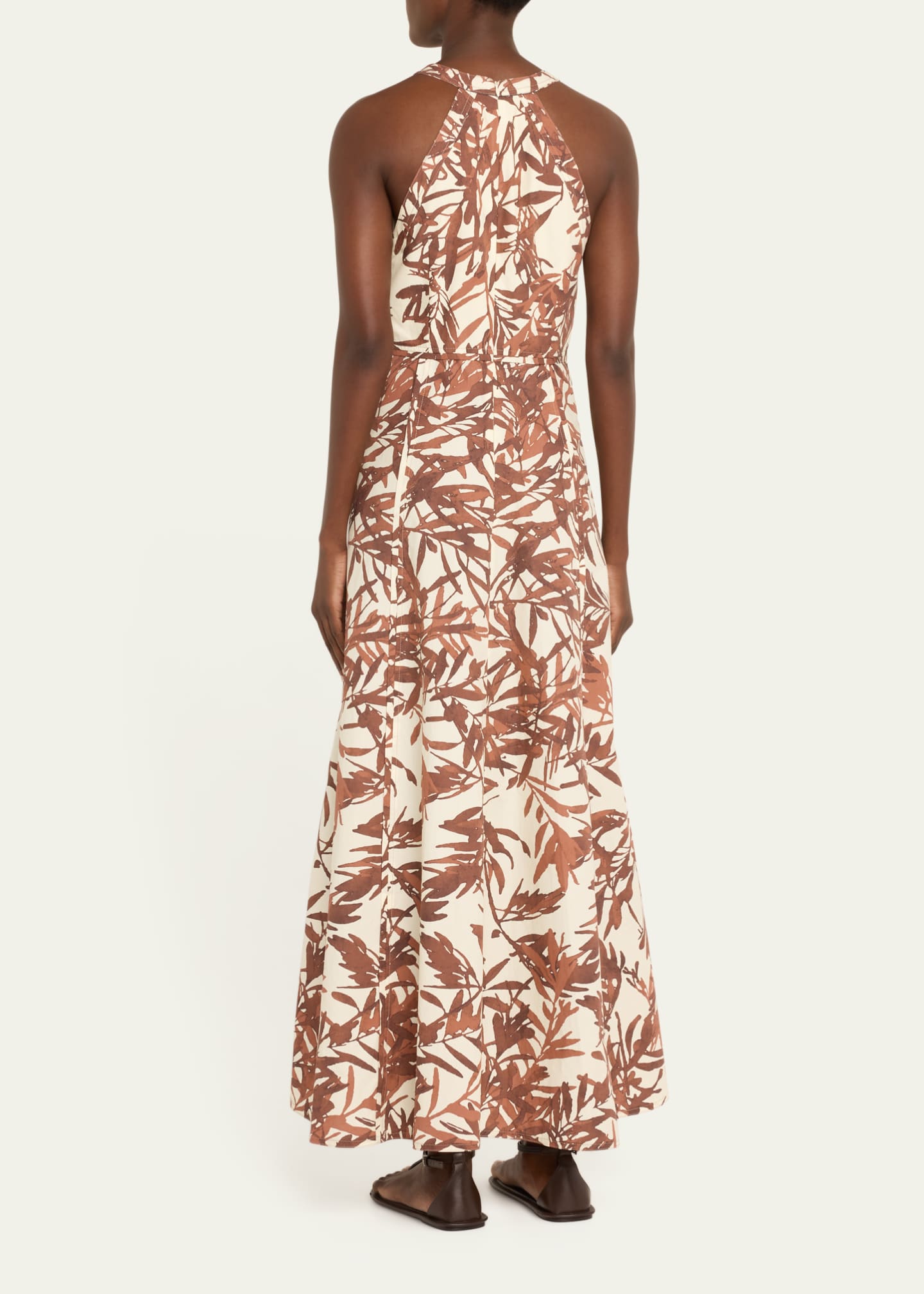 Brunello Cucinelli Herbarium Print Cotton Poplin Halterneck Volume Dress Image 3 of 5