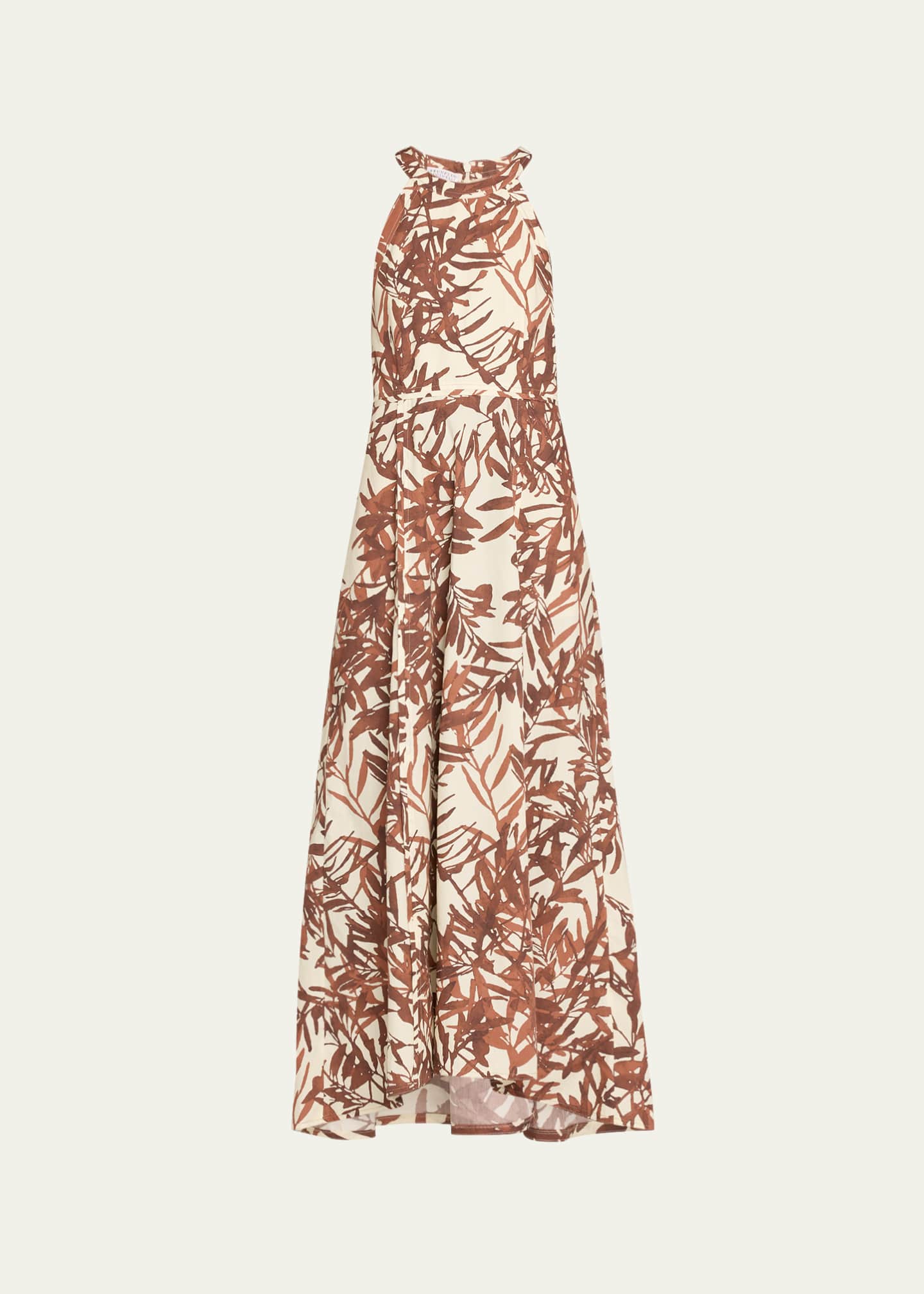 Brunello Cucinelli Herbarium Print Cotton Poplin Halterneck Volume Dress Image 1 of 5