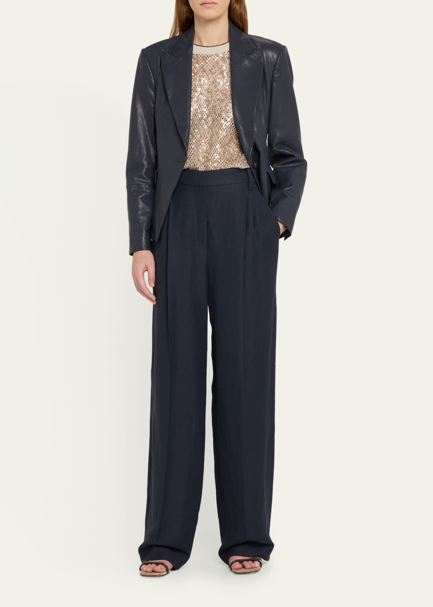 アウターその他 BRUNELLO CUCINELLI Woman Blazer Natural MH1267040 C600 Twill blazer with monili for Woman in Cocoa | Brunello Cucinelli