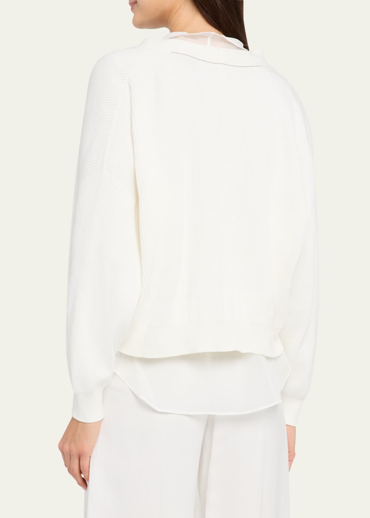 Brunello Cucinelli Layered Golf Cotton Organza Cardigan Image 3 of 5