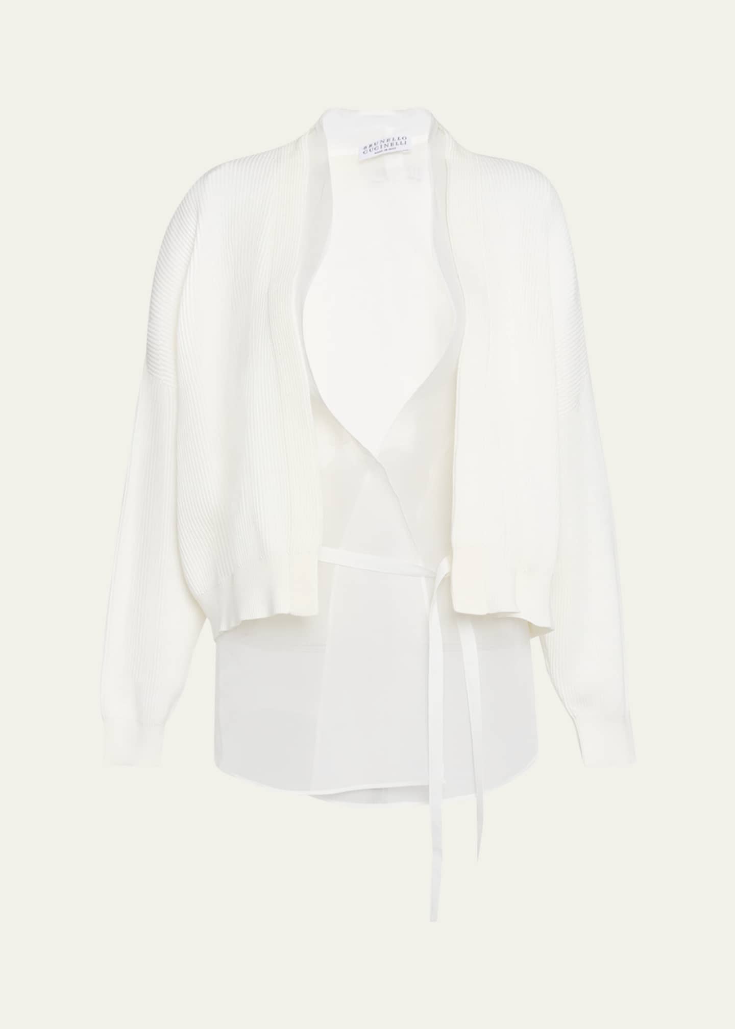 Brunello Cucinelli Layered Golf Cotton Organza Cardigan Image 1 of 5