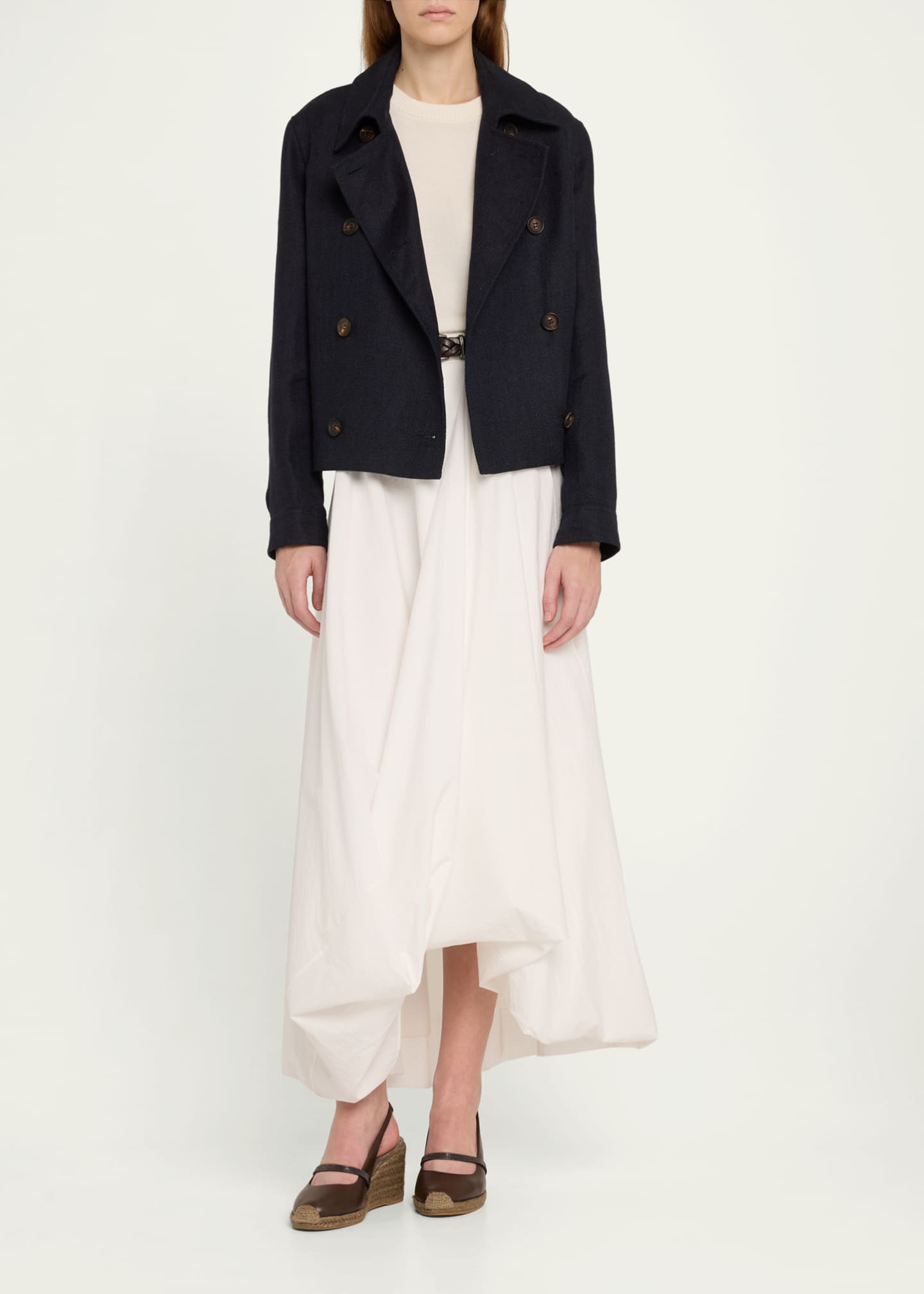 Brunello Cucinelli Long Bubble Hem Cotton Poplin Skirt Image 2 of 5