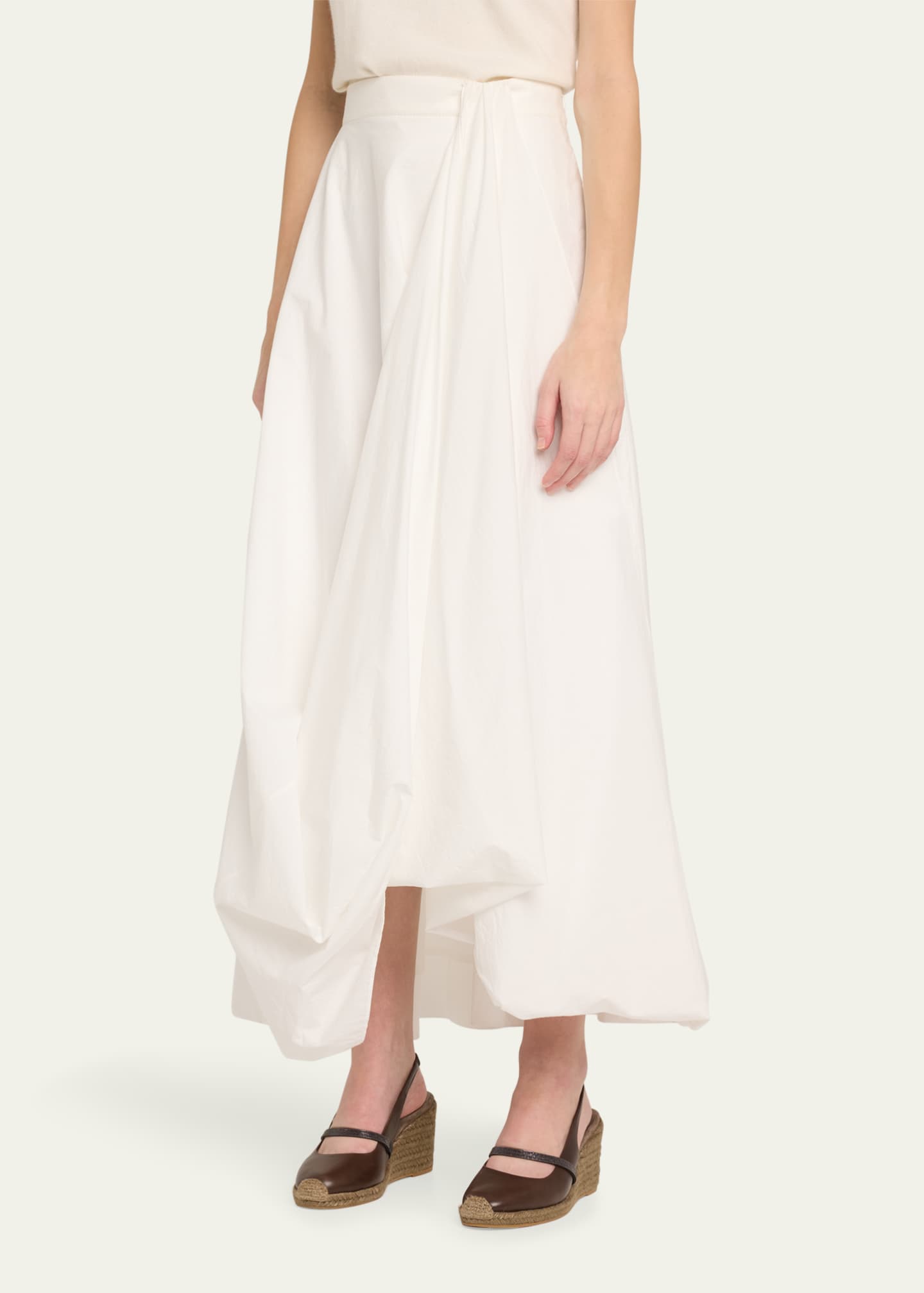 Brunello Cucinelli Long Bubble Hem Cotton Poplin Skirt Image 4 of 5