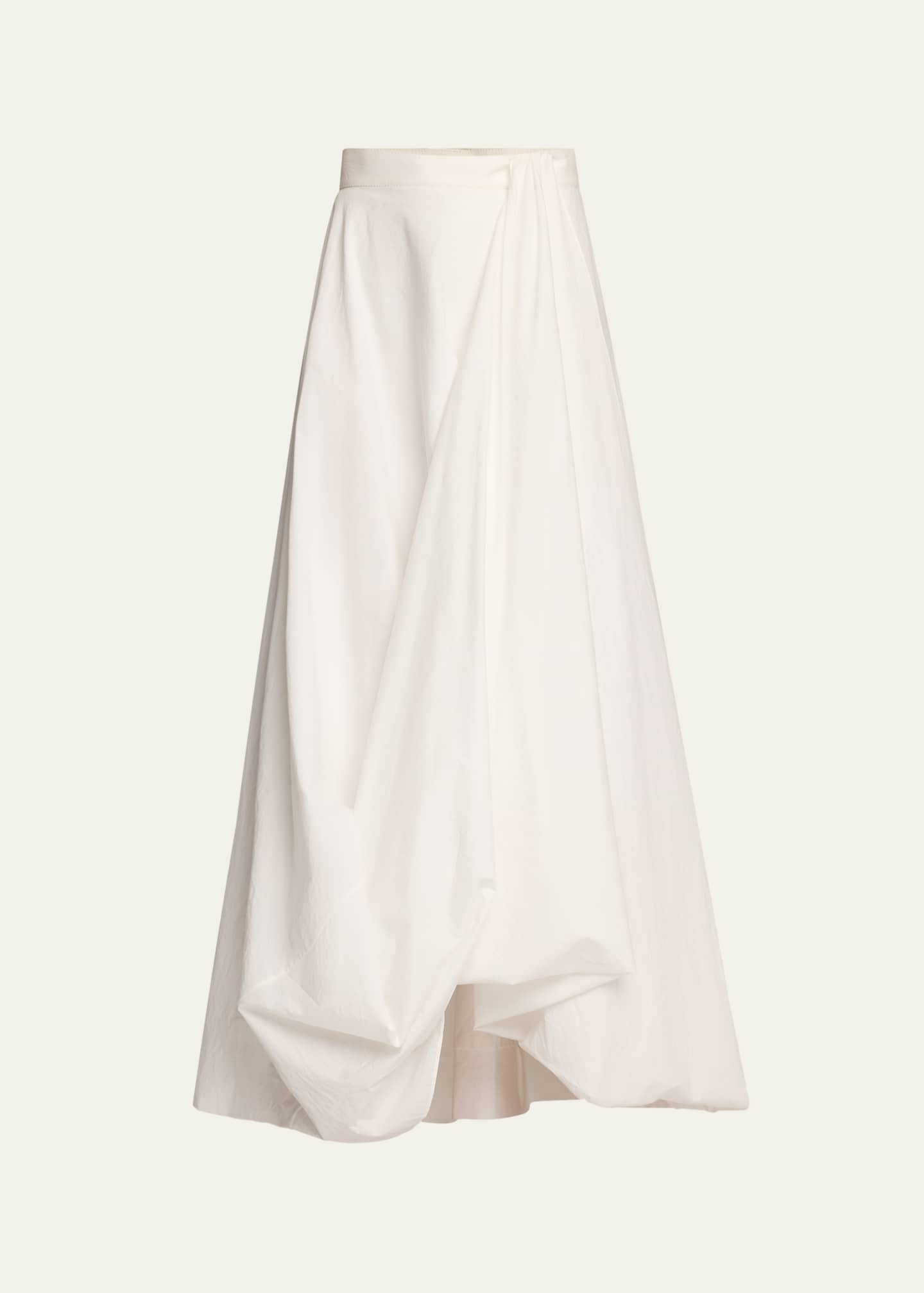 Brunello Cucinelli Long Bubble Hem Cotton Poplin Skirt Image 1 of 5