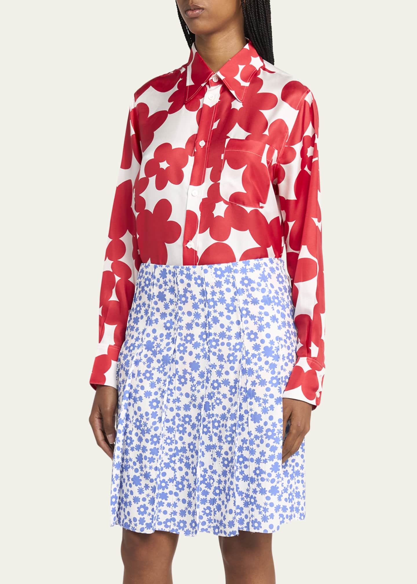 Marni Flower Print Classic Button Down Silk Top Image 4 of 5