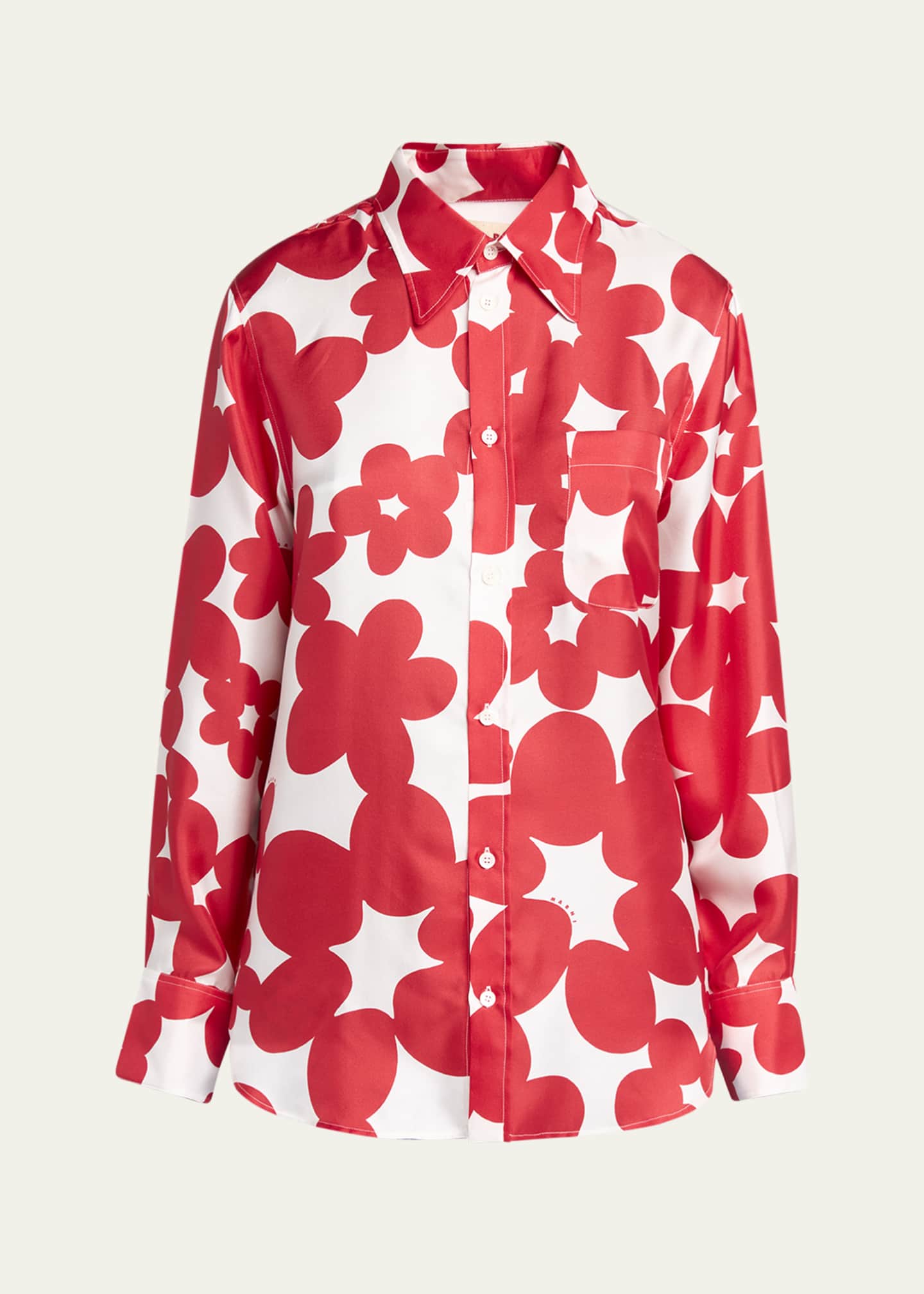 Marni Flower Print Classic Button Down Silk Top Image 1 of 5