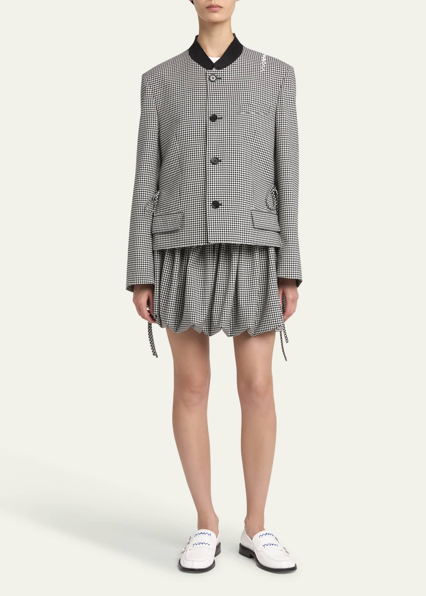 Marni Checked Straight Fit Cropped Wool Jacket Image 2 of 5