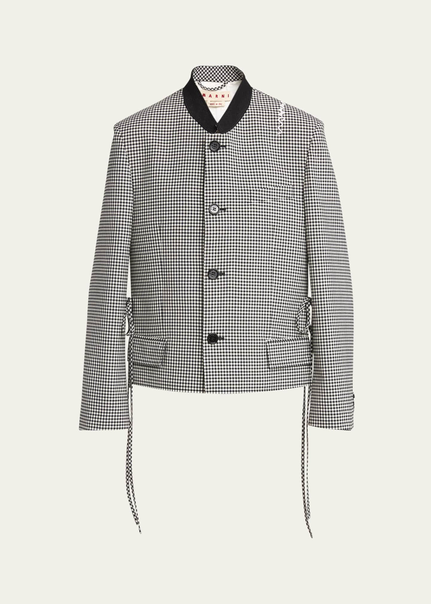 Marni Checked Straight Fit Cropped Wool Jacket Image 1 of 5