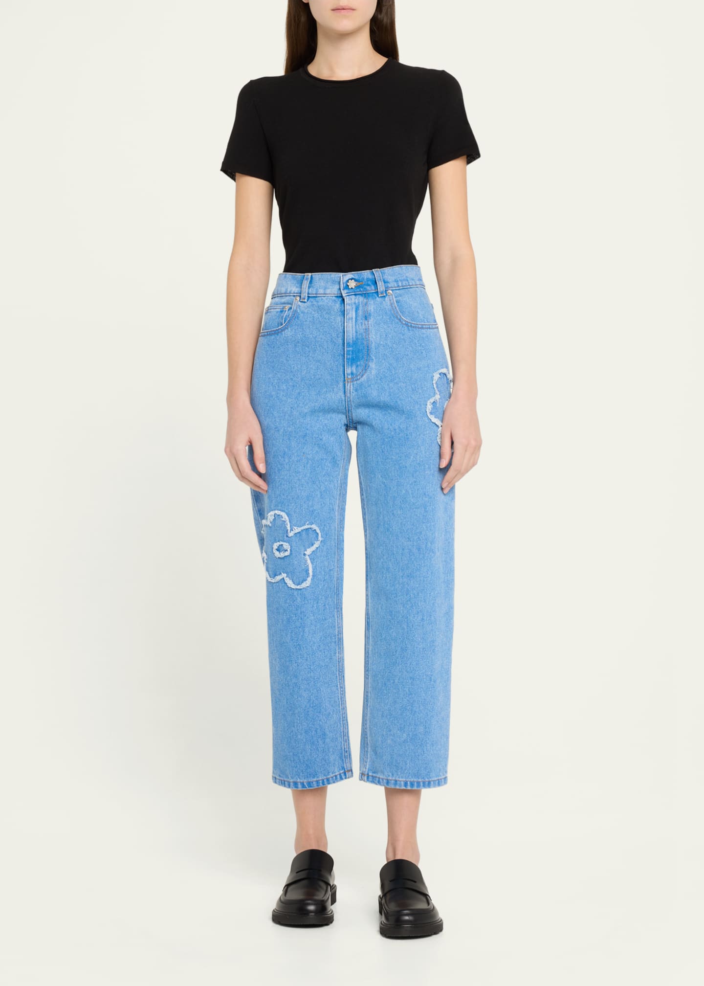Marni Crop Cut Daisy Patch Denim Pants Image 2 of 5
