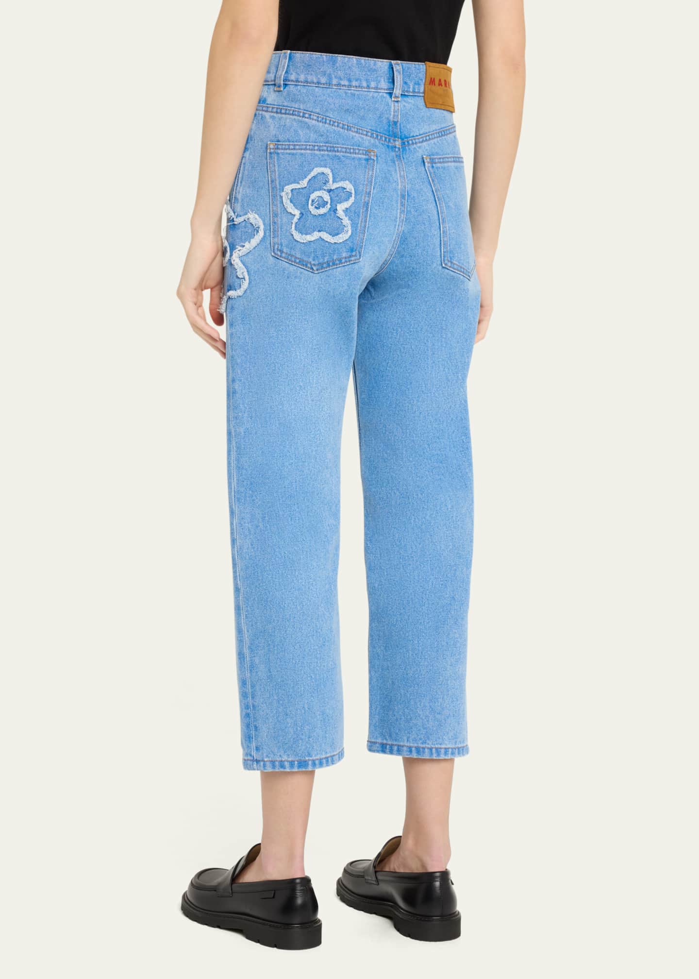 Marni Crop Cut Daisy Patch Denim Pants Image 3 of 5