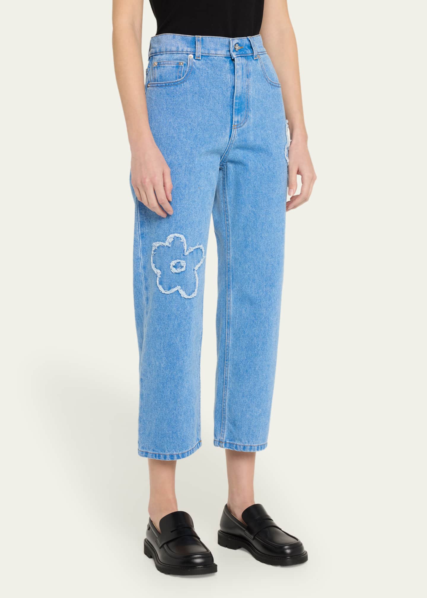 Marni Crop Cut Daisy Patch Denim Pants Image 4 of 5