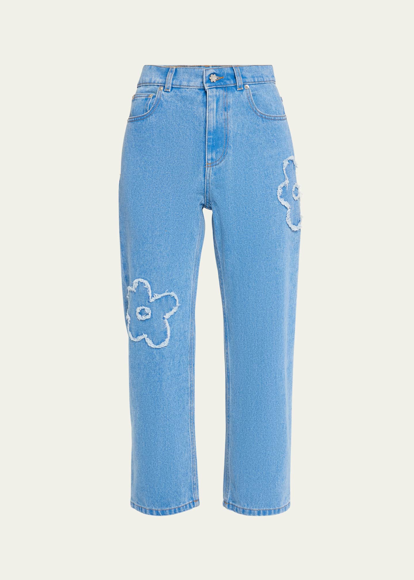 Marni Crop Cut Daisy Patch Denim Pants Image 1 of 5