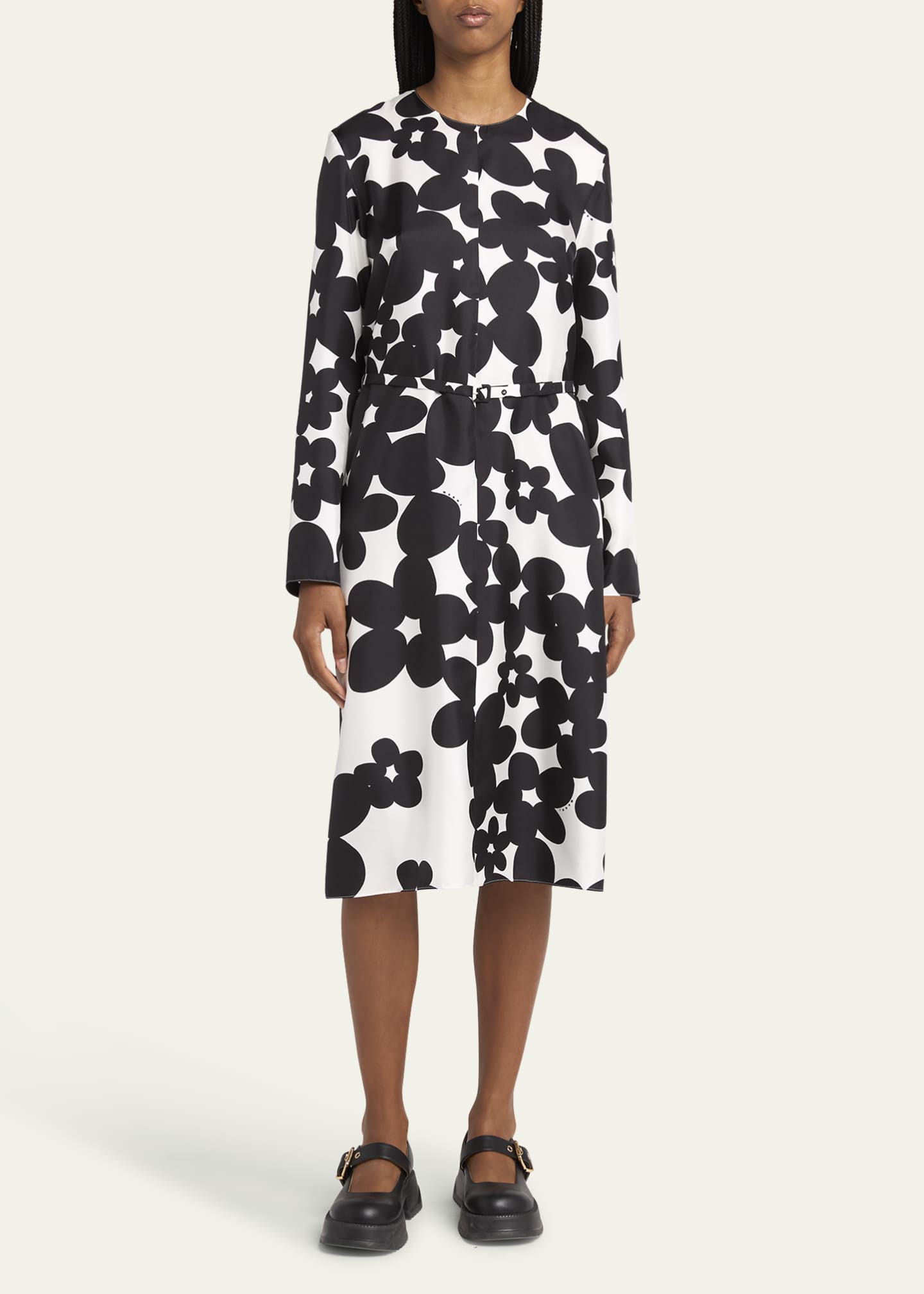 Marni Flower Print Silk Belted Dress Image 2 of 5