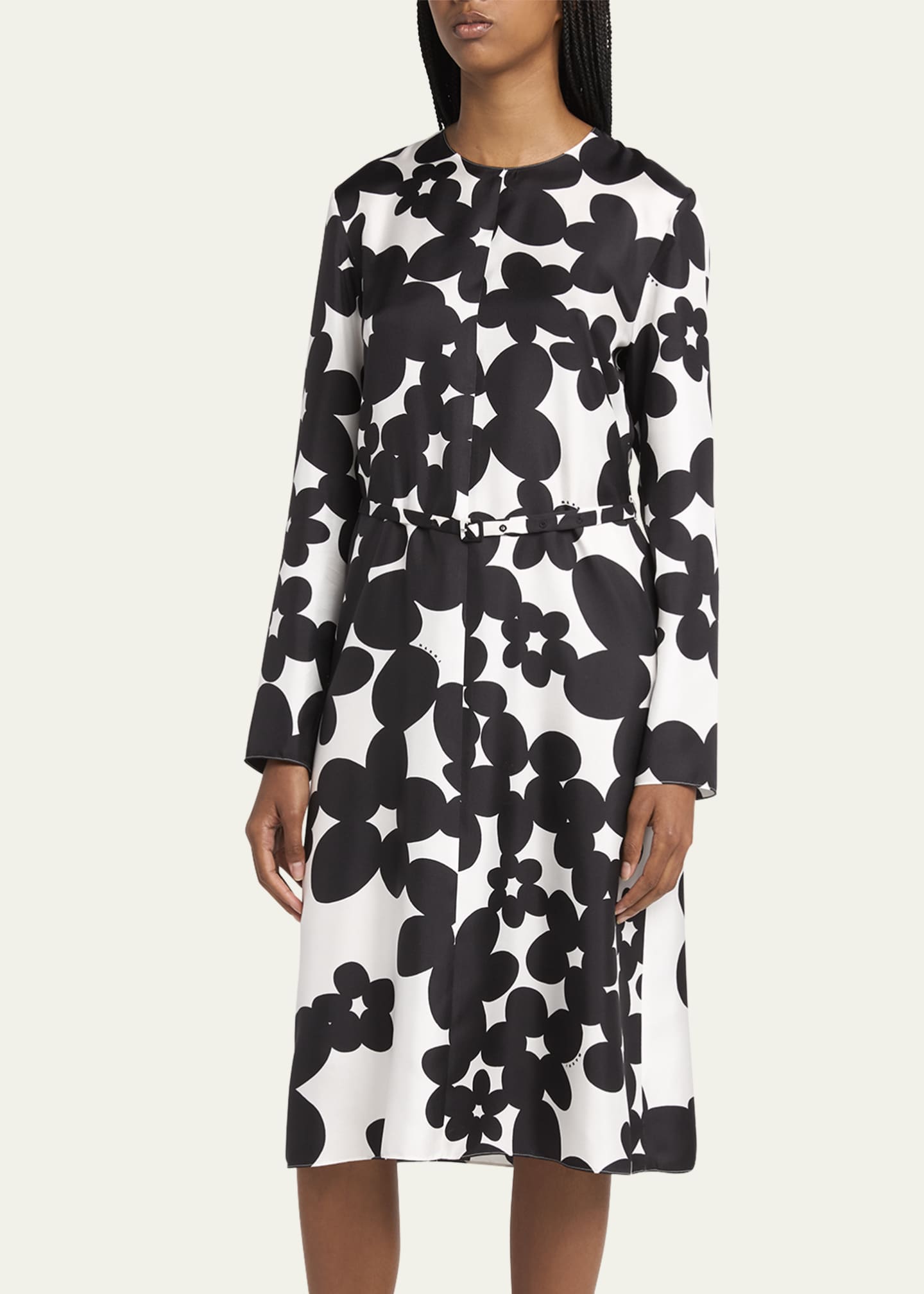 Marni Flower Print Silk Belted Dress Image 4 of 5