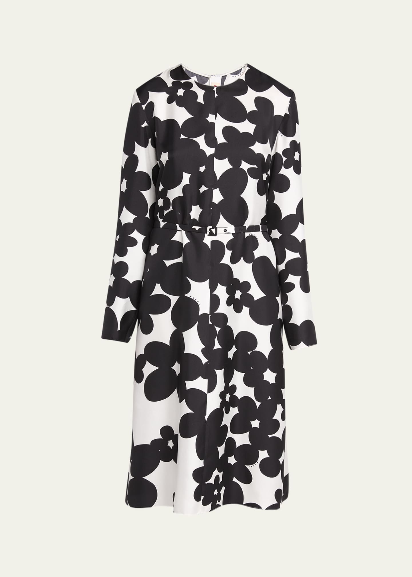 Marni Flower Print Silk Belted Dress Image 1 of 5