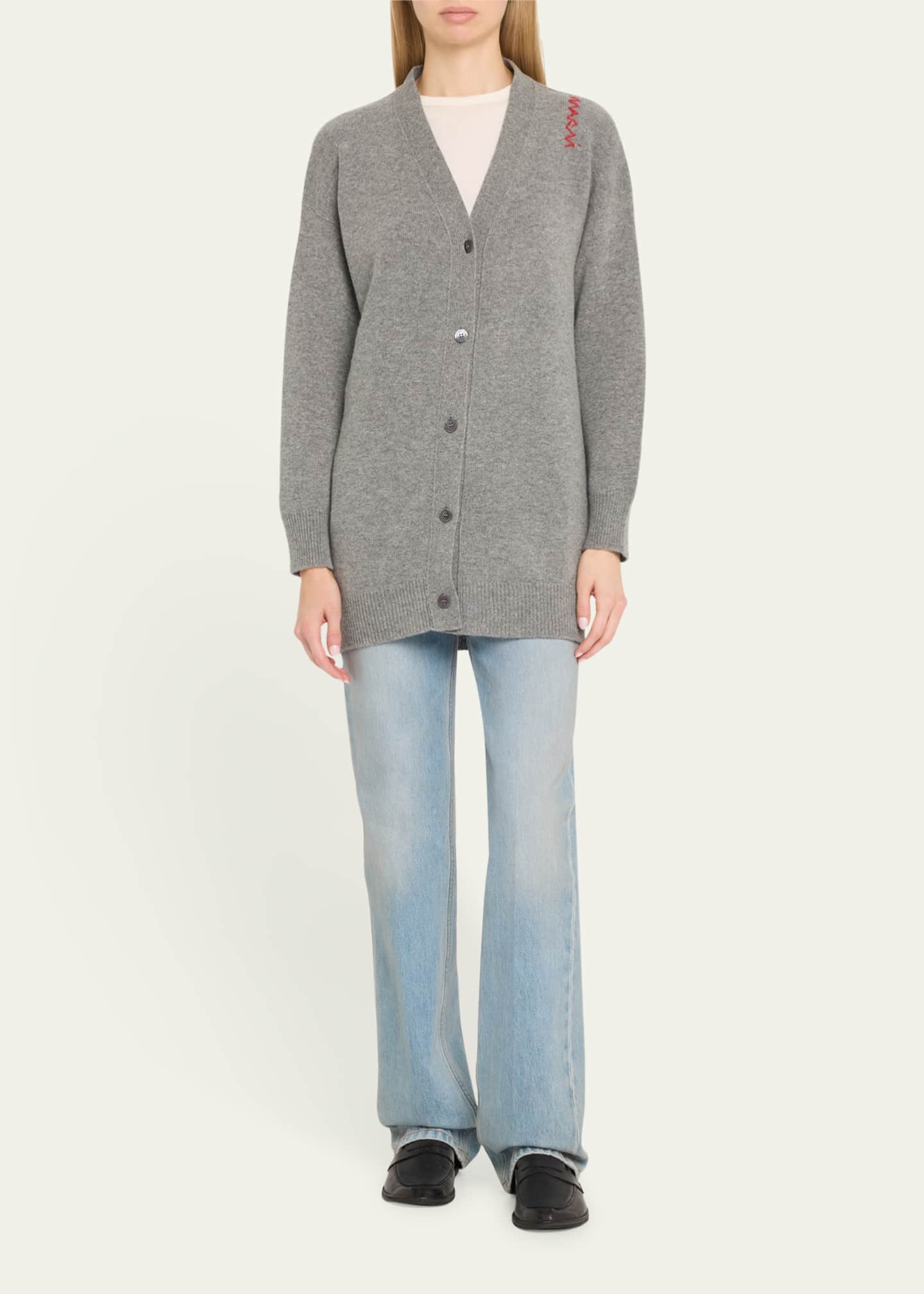 Marni Oversized V-Neck Wool Cashmere Cardigan Image 2 of 5