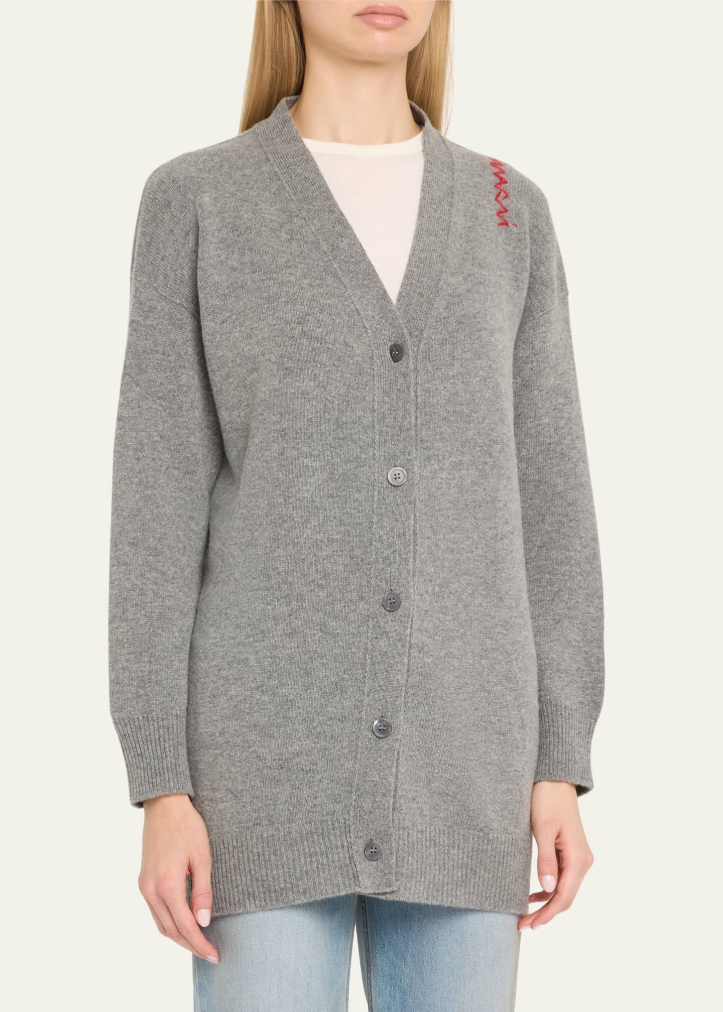 Marni Oversized V-Neck Wool Cashmere Cardigan Image 4 of 5
