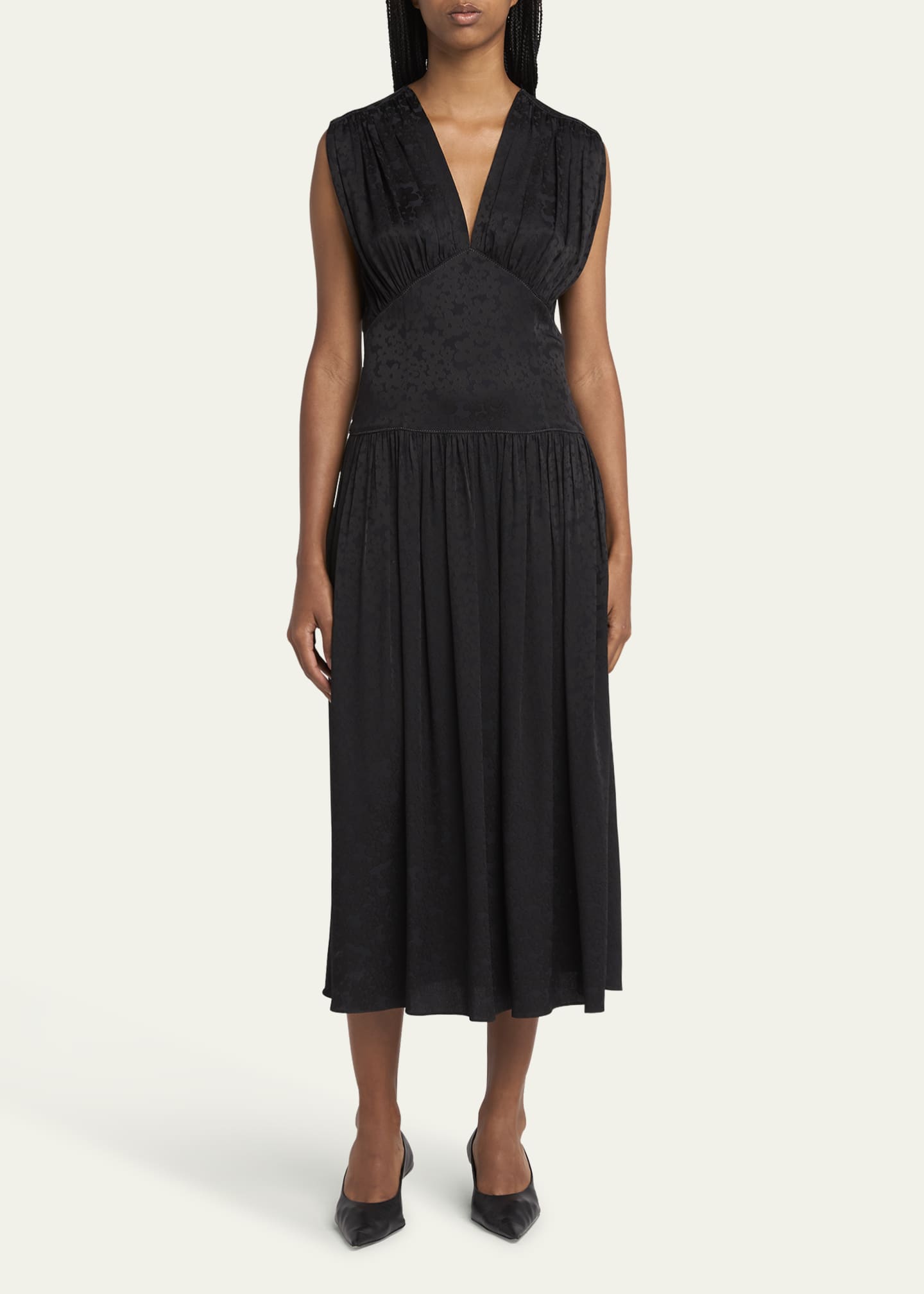 Marni Jacquard Drop Waist Gathered Midi Dress Image 2 of 5