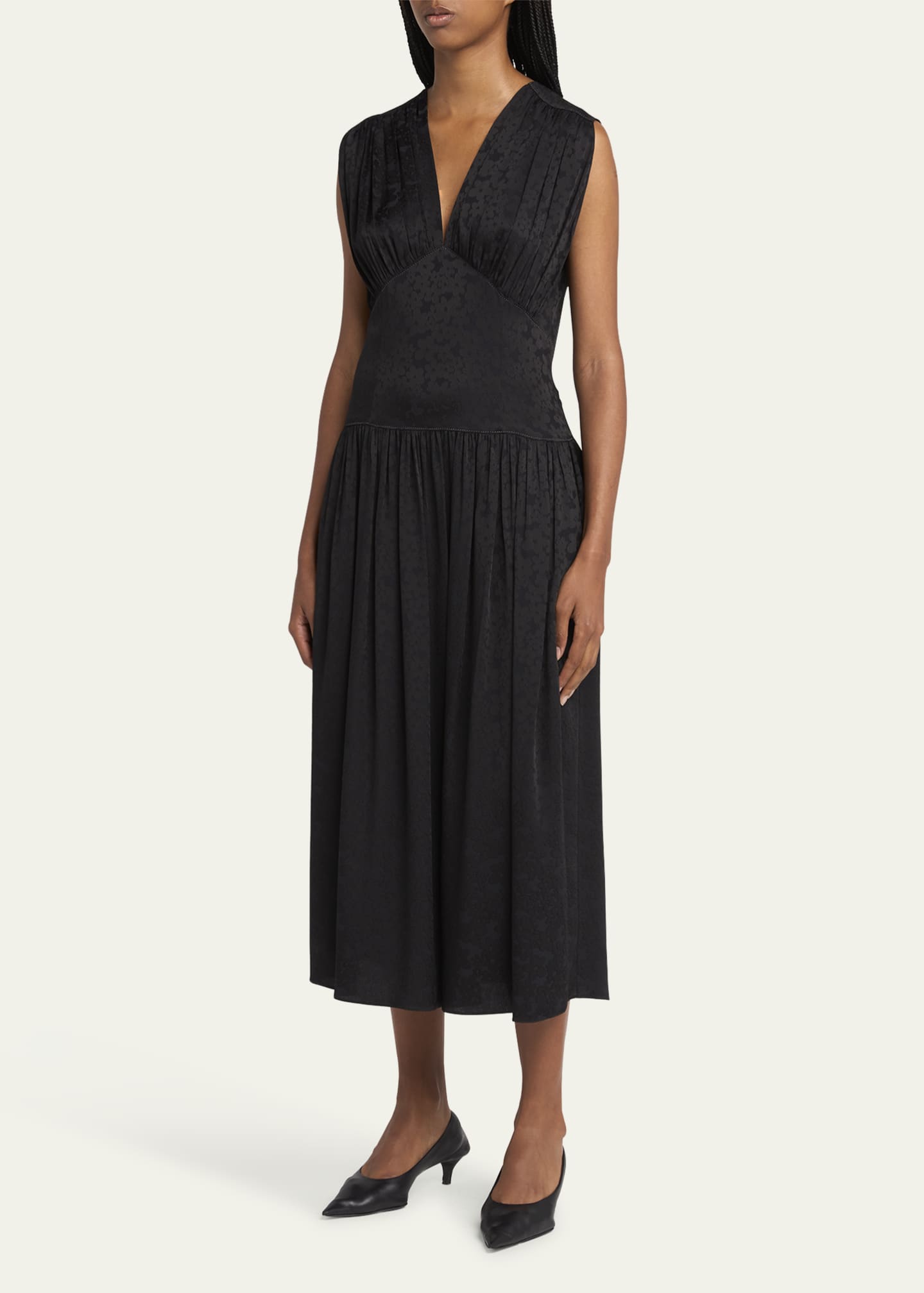 Marni Jacquard Drop Waist Gathered Midi Dress Image 4 of 5