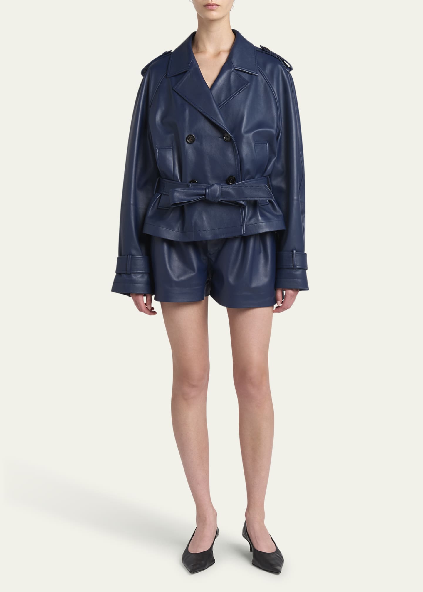 Marni Leather Belted Cropped Trench Coat Image 2 of 5