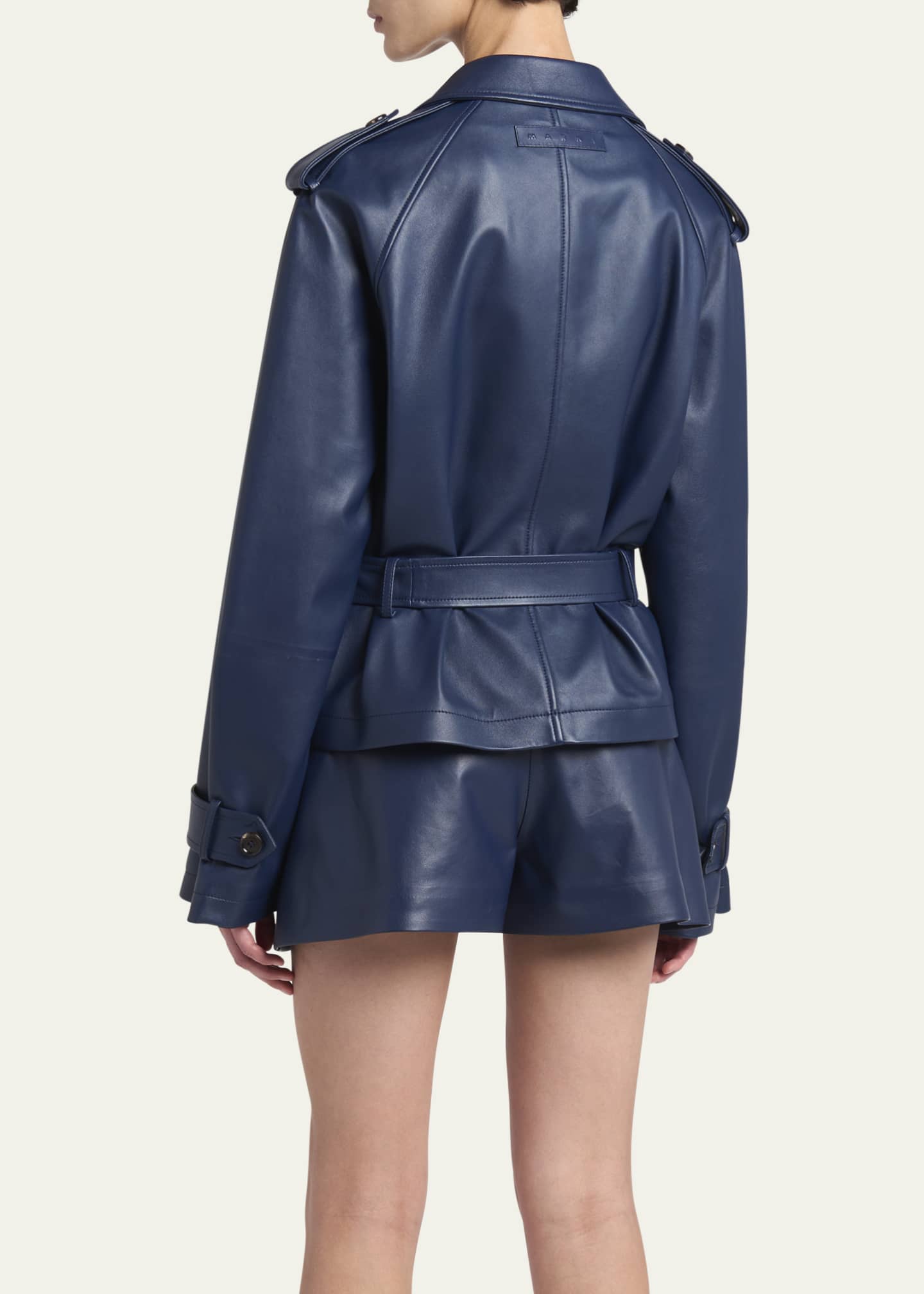 Marni Leather Belted Cropped Trench Coat Image 3 of 5