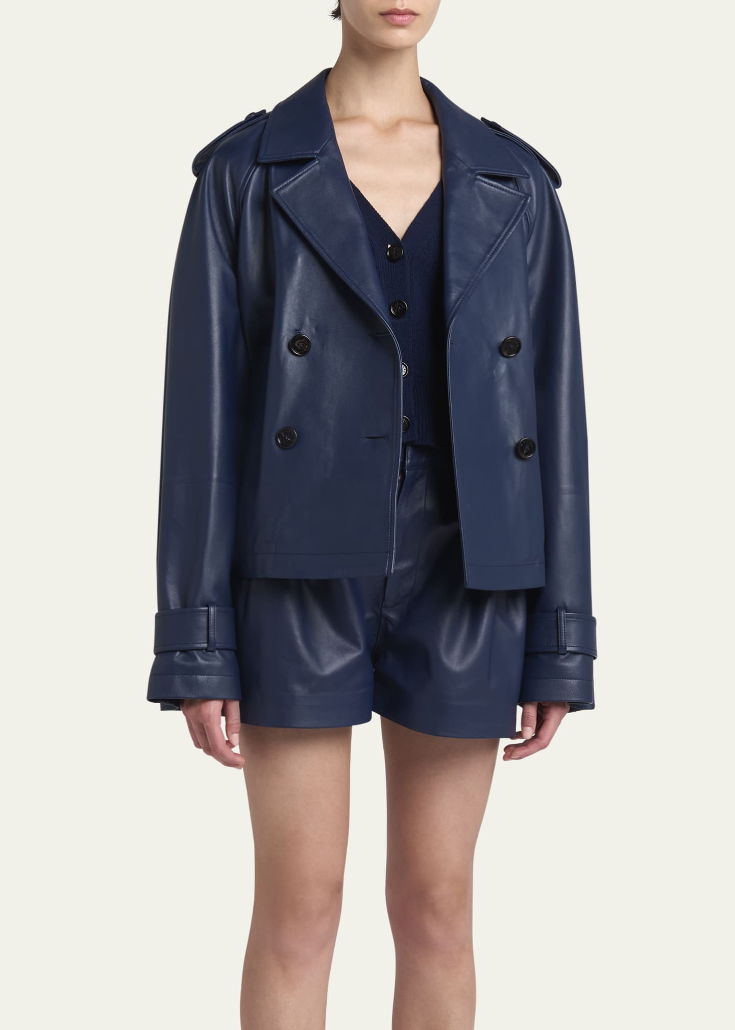 Marni Leather Belted Cropped Trench Coat Image 4 of 5