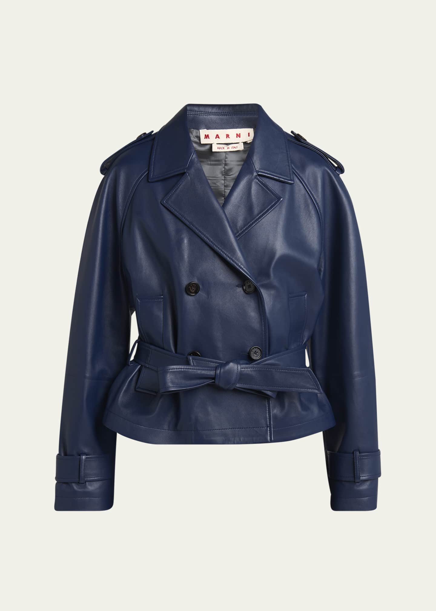 Marni Leather Belted Cropped Trench Coat Image 1 of 5