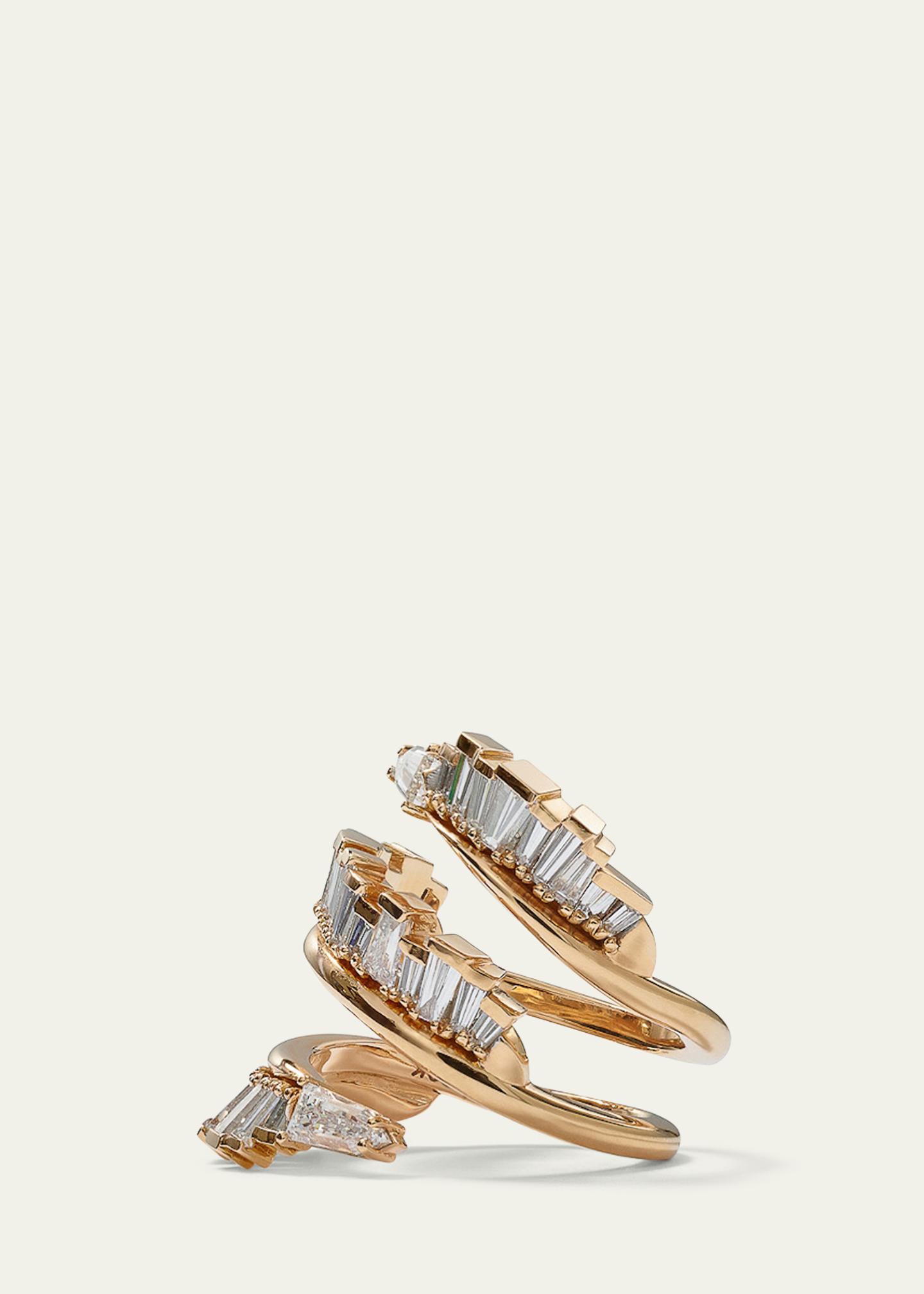 Nak Armstrong 20K Recycled Rose Gold Triple Ruched Coil Diamond Ring ...