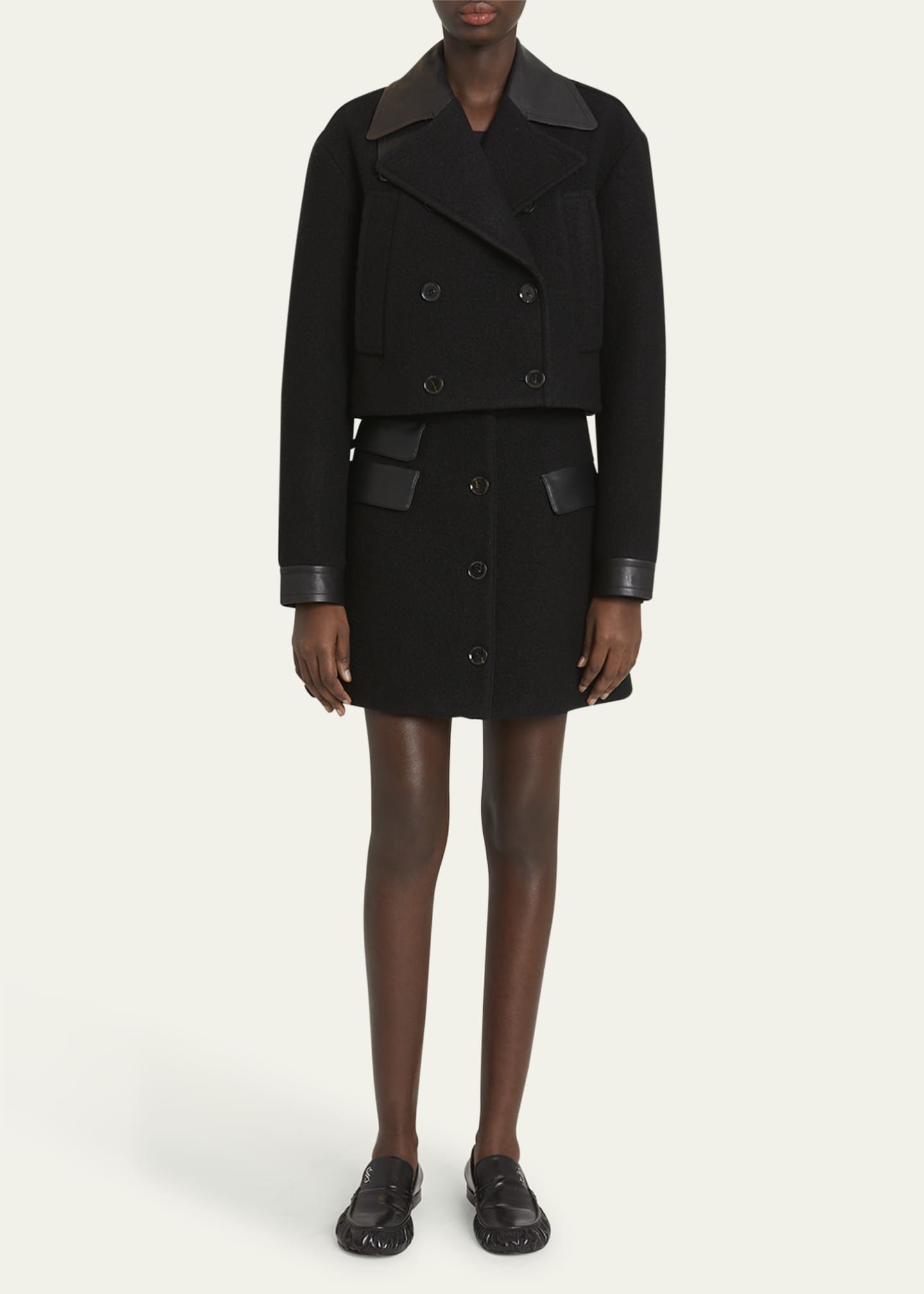 Reyes Wool And Faux Leather Crop Jacket - Thumbnail 2