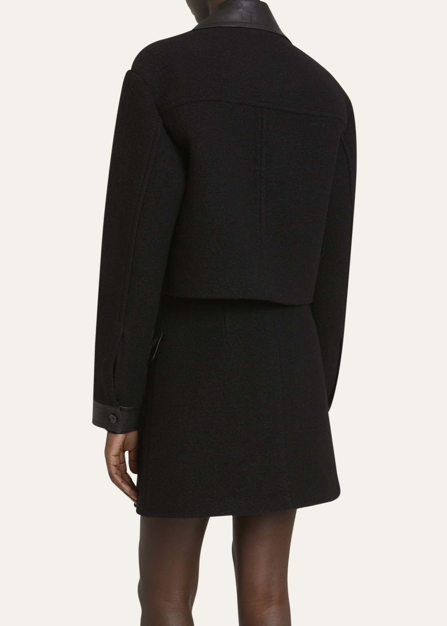 Reyes Wool And Faux Leather Crop Jacket - Thumbnail 3
