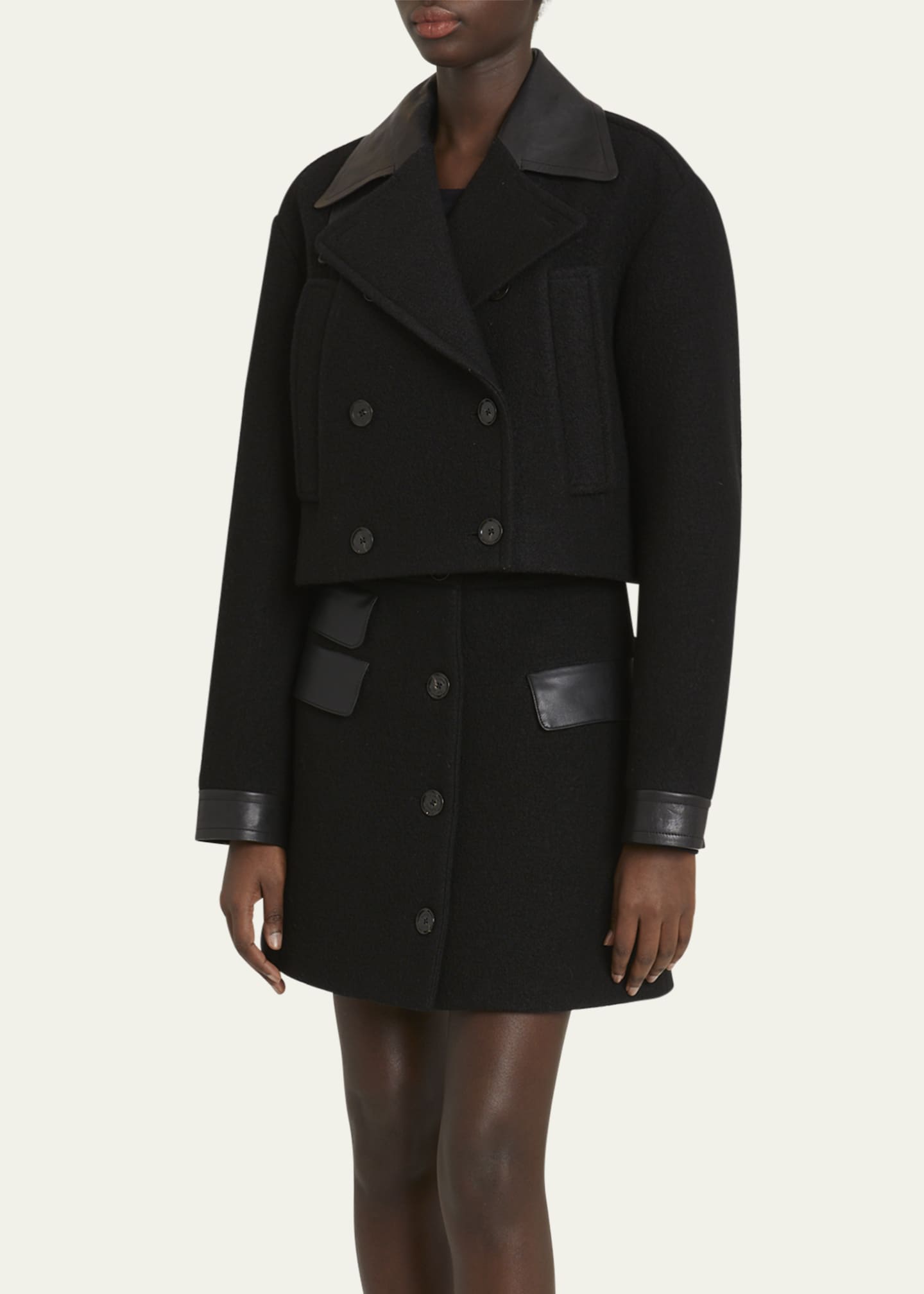 Reyes Wool And Faux Leather Crop Jacket - Thumbnail 4