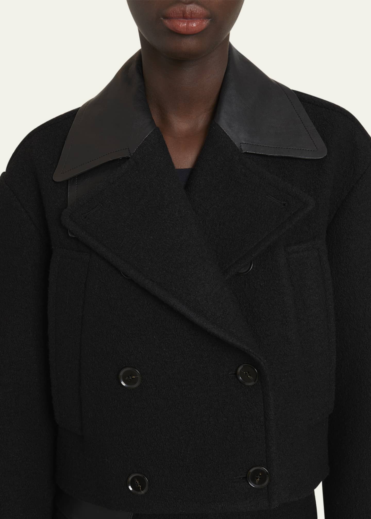 Reyes Wool And Faux Leather Crop Jacket - Thumbnail 5