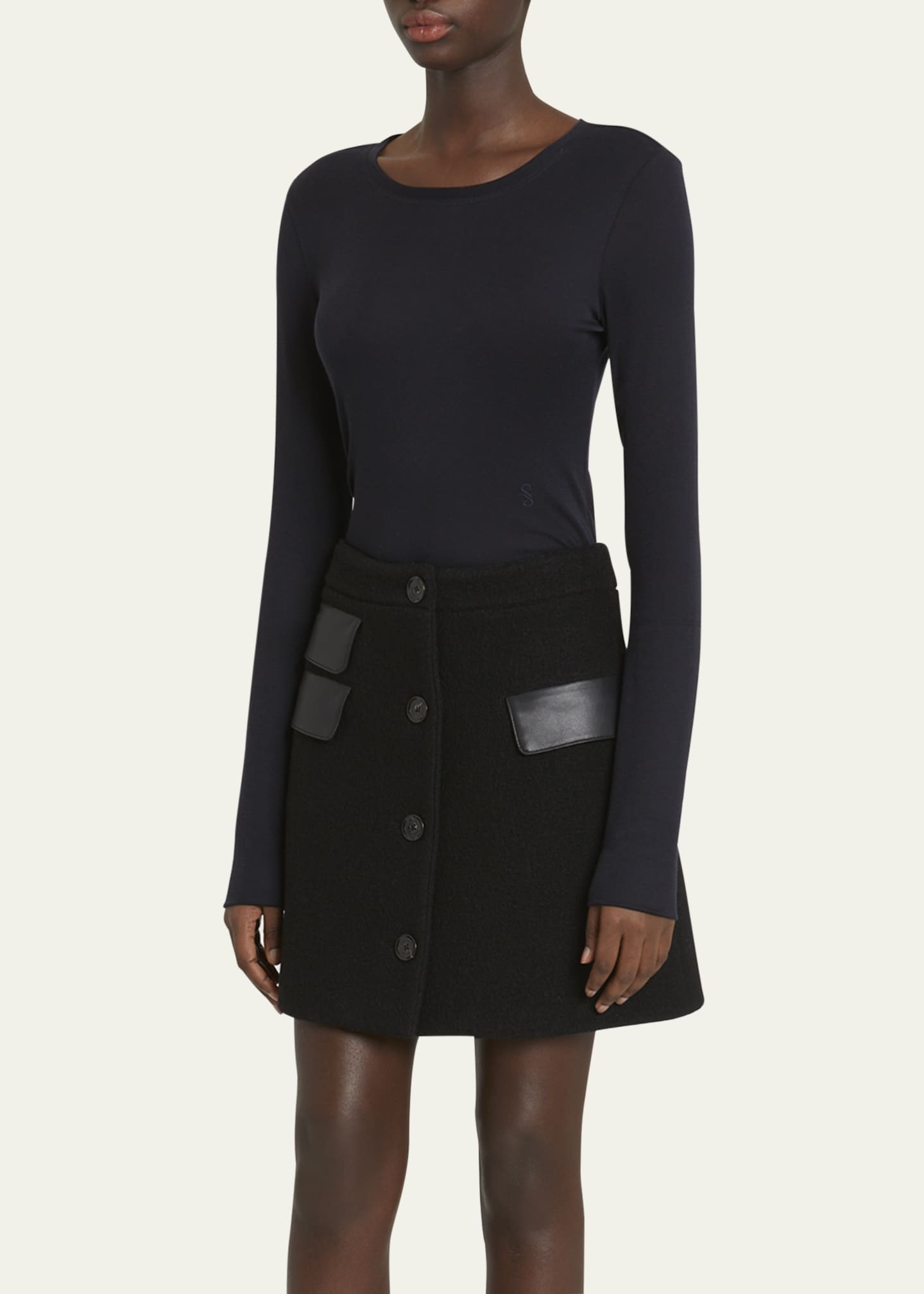 Proenza Schouler Mei Faux Leather Pocket Button-Front Wool Mini Skirt Image 4 of 5