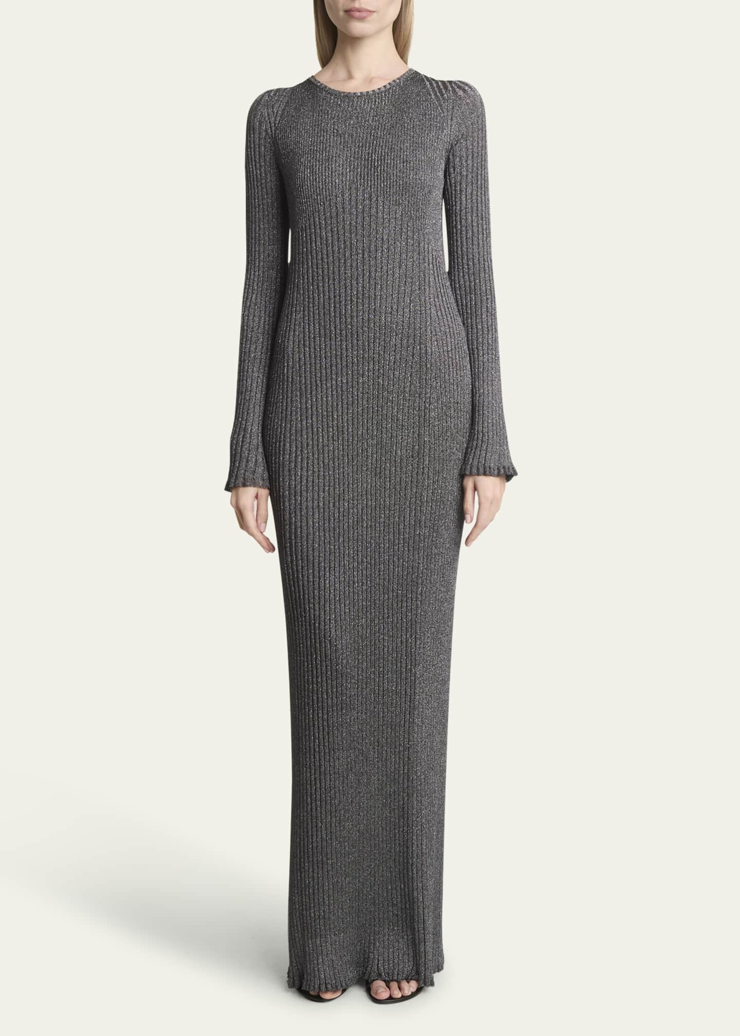 Proenza Schouler Joni Metallic Rib Long-Sleeve Maxi Sweater Dress Image 2 of 5
