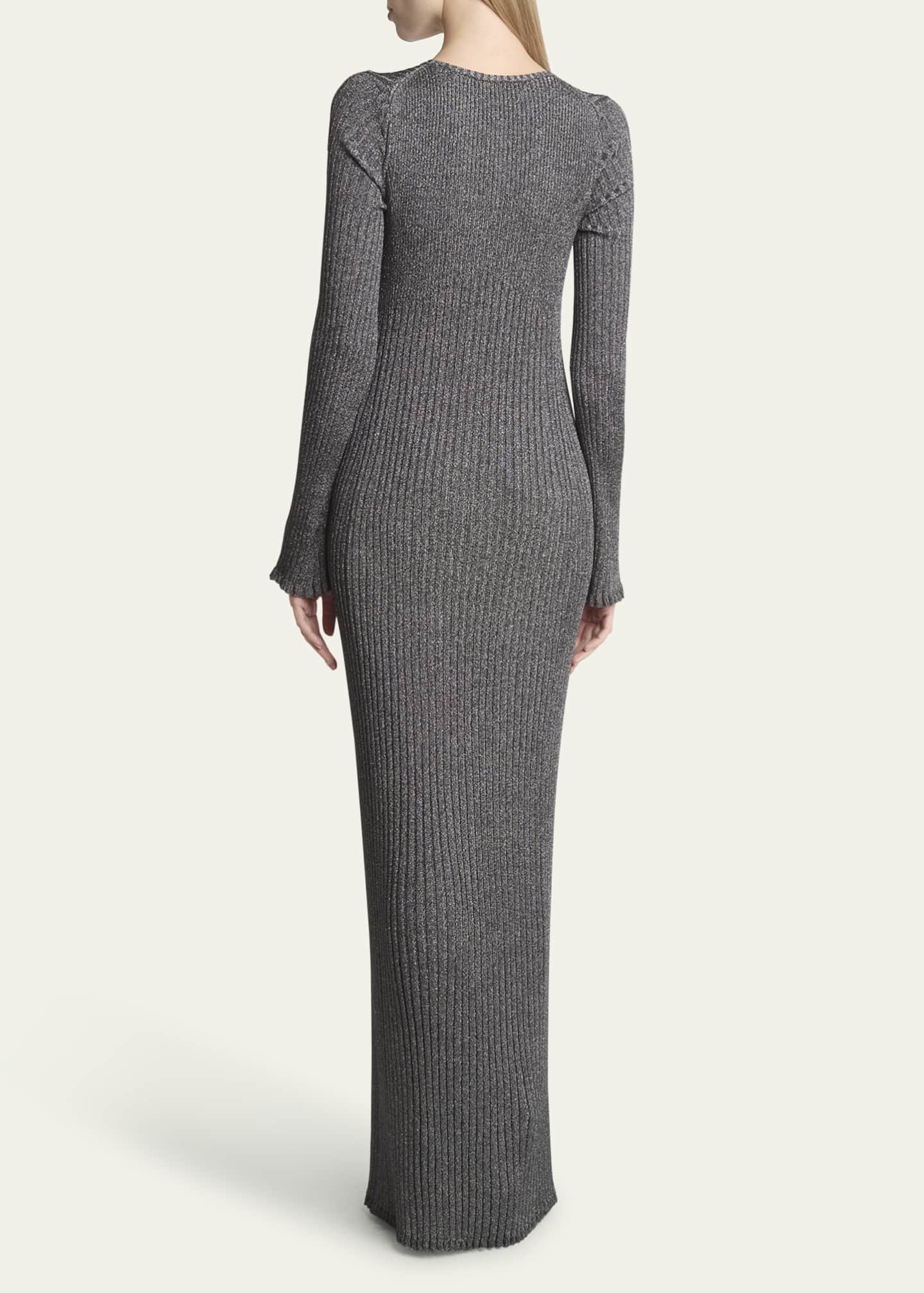 Proenza Schouler Joni Metallic Rib Long-Sleeve Maxi Sweater Dress Image 3 of 5