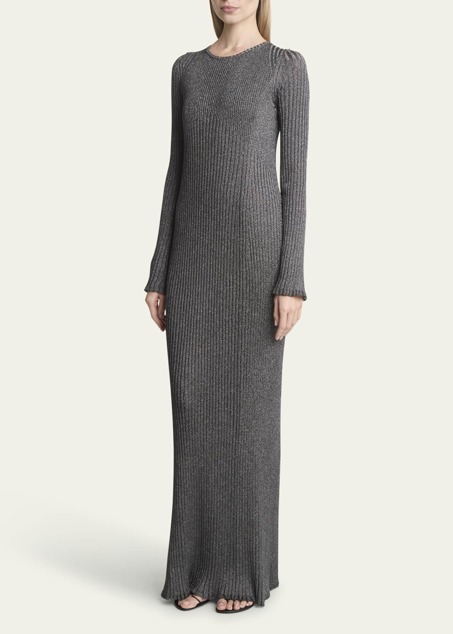 Proenza Schouler Joni Metallic Rib Long-Sleeve Maxi Sweater Dress Image 4 of 5