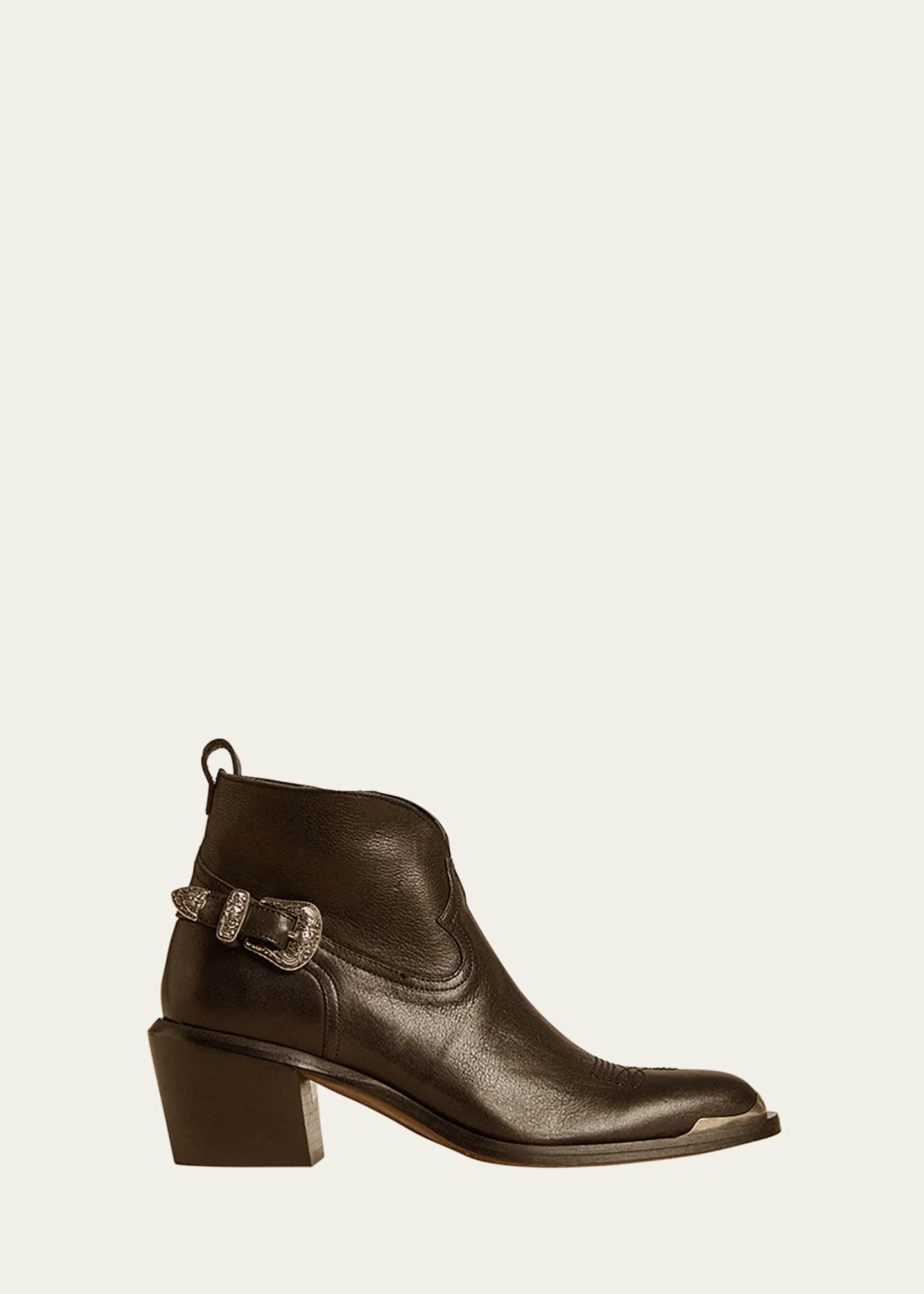 Golden Goose Patty Leather Buckle Western Ankle Boots
