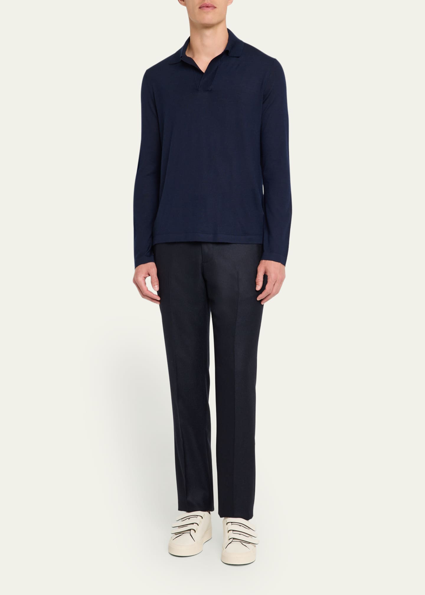 Gabriela Hearst Men's Frome Cashmere Knit Long-Sleeve Polo Shirt Image 2 of 5