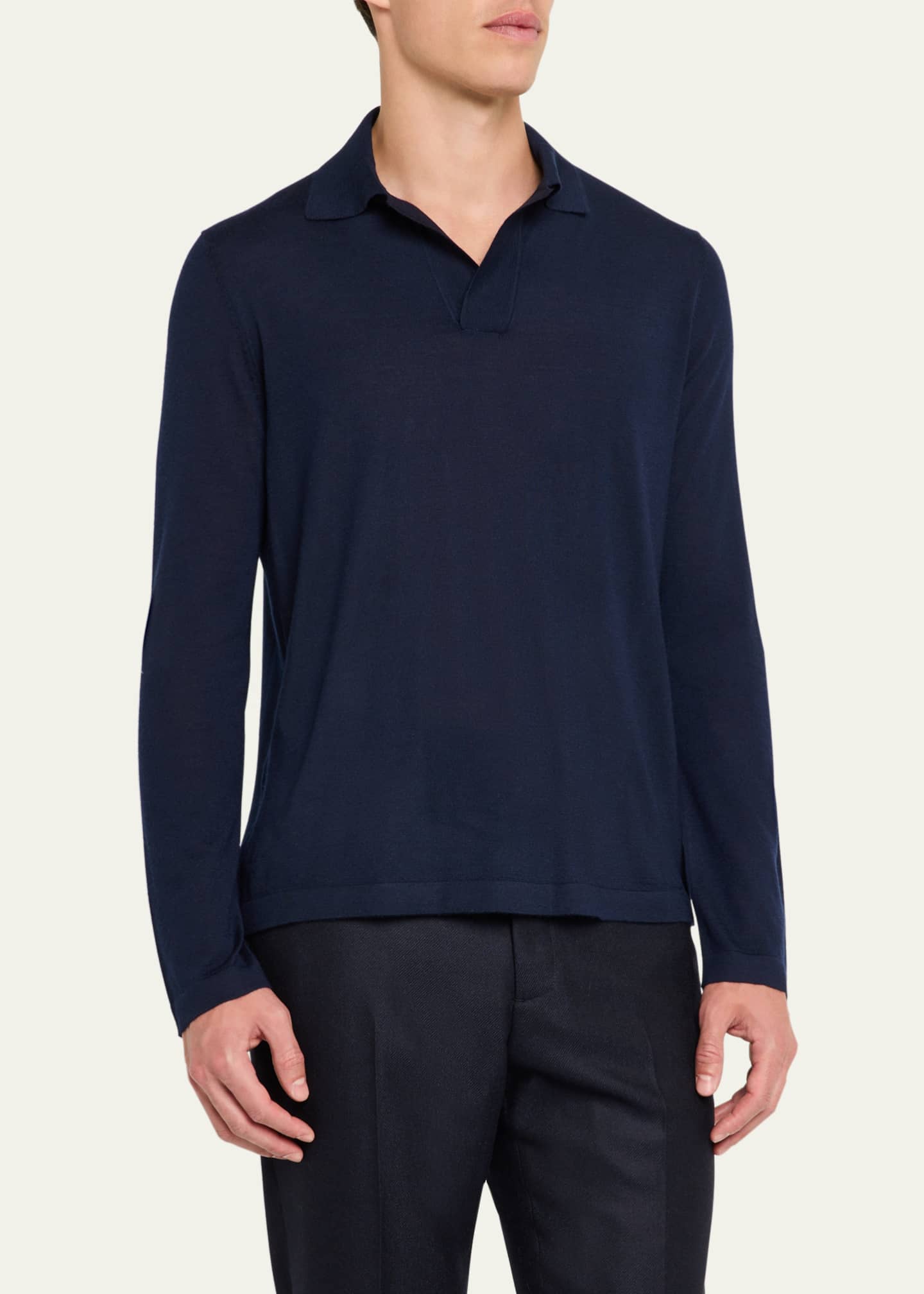 Gabriela Hearst Men's Frome Cashmere Knit Long-Sleeve Polo Shirt Image 4 of 5