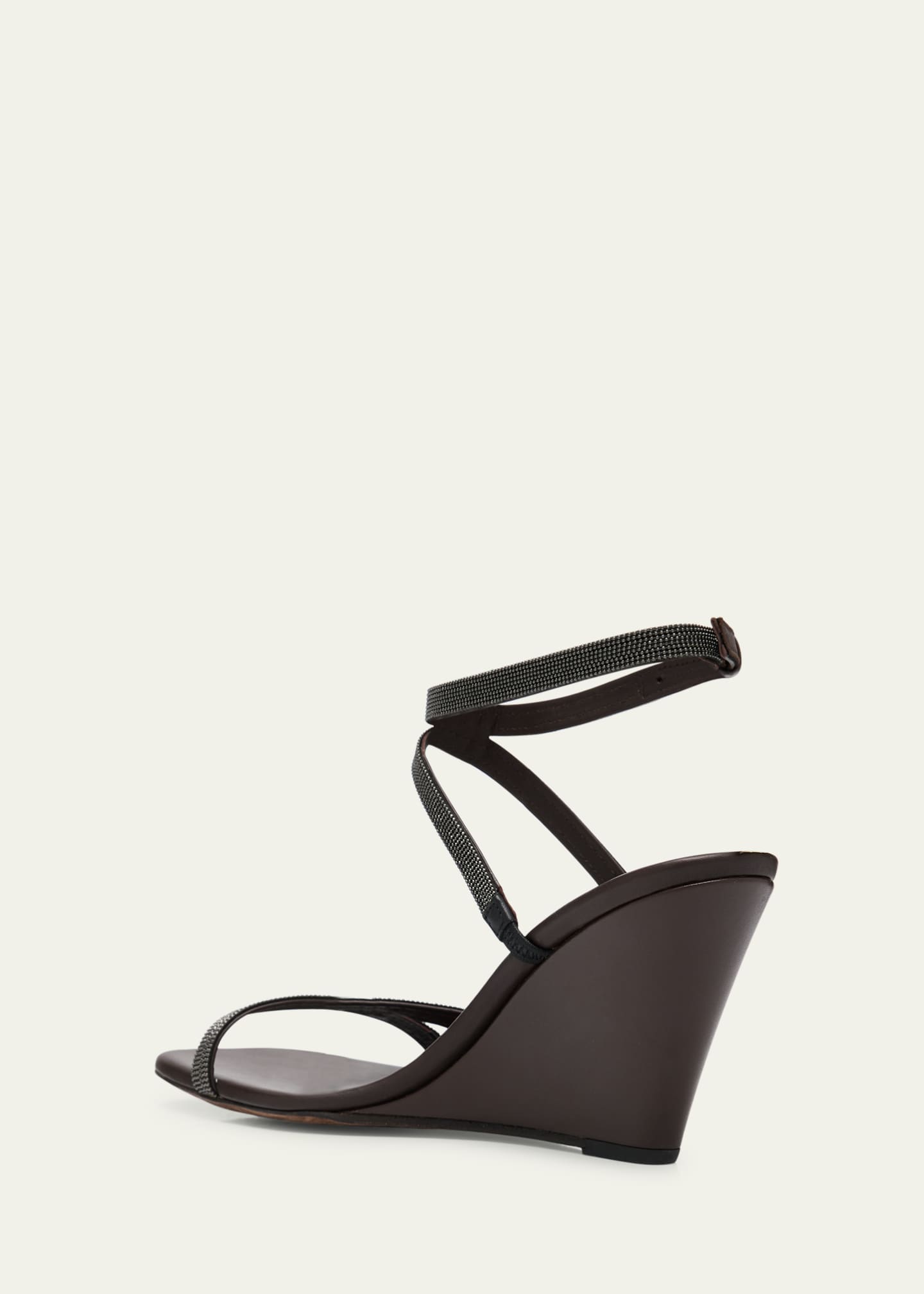 Brunello Cucinelli Leather Two Cross Strap Wedge Sandals Image 4 of 6
