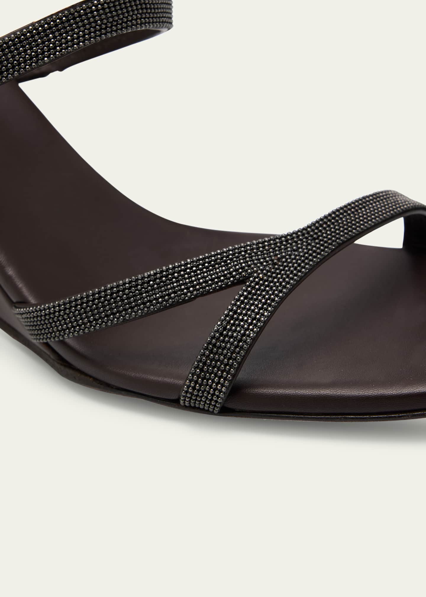 Brunello Cucinelli Leather Two Cross Strap Wedge Sandals Image 5 of 6