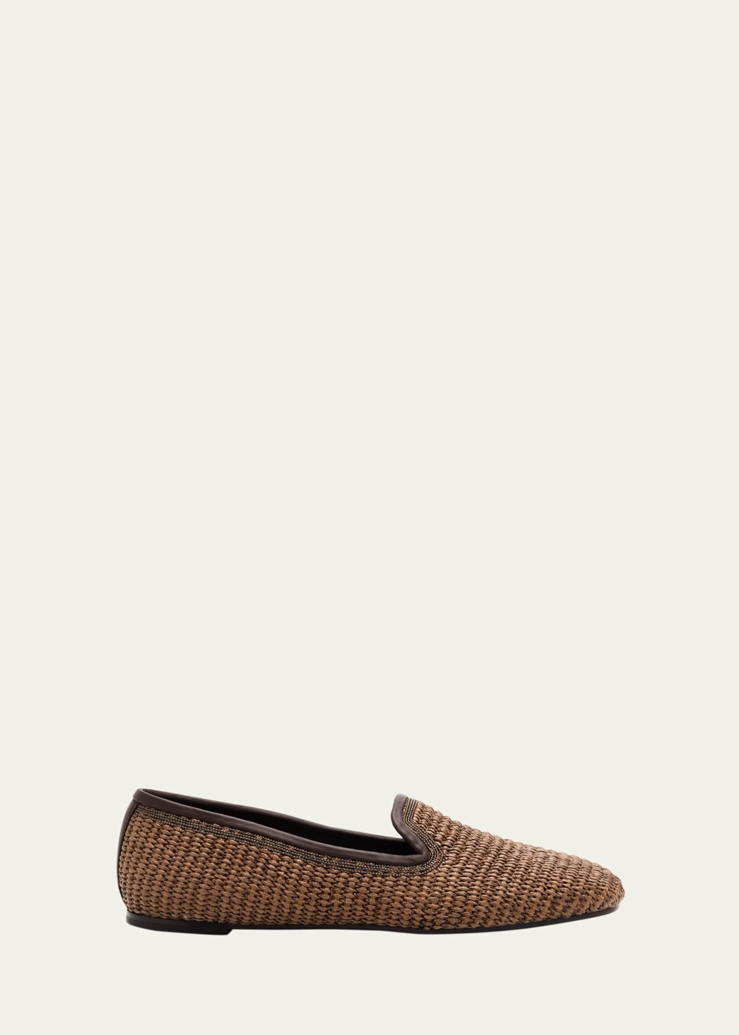 Brunello Cucinelli Raffia Monili Slip-On Loafers Image 1 of 6