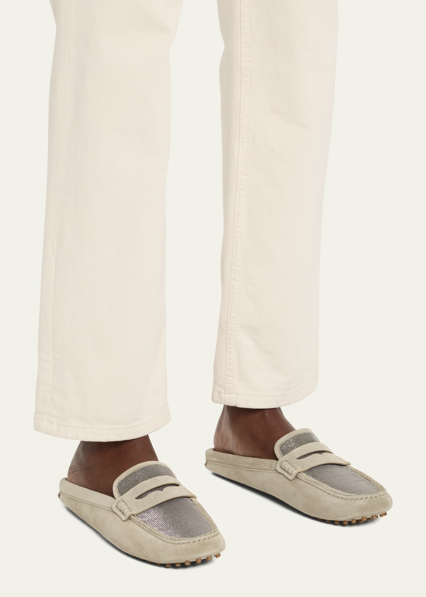 Brunello Cucinelli Suede Monili Penny Loafer Mules Image 2 of 6