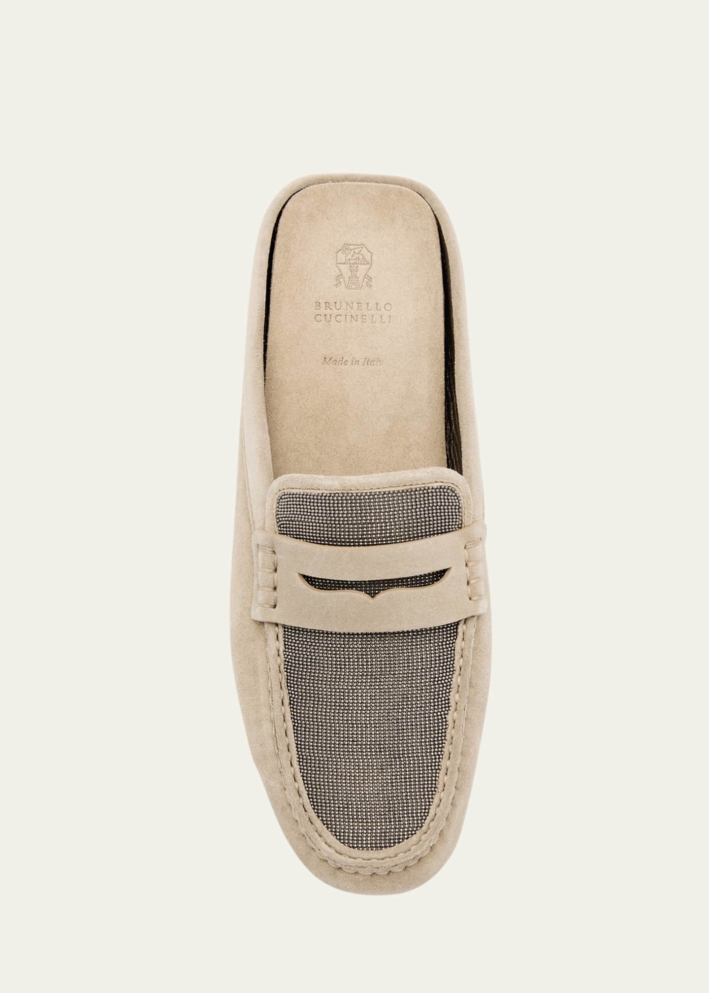 Brunello Cucinelli Suede Monili Penny Loafer Mules Image 6 of 6
