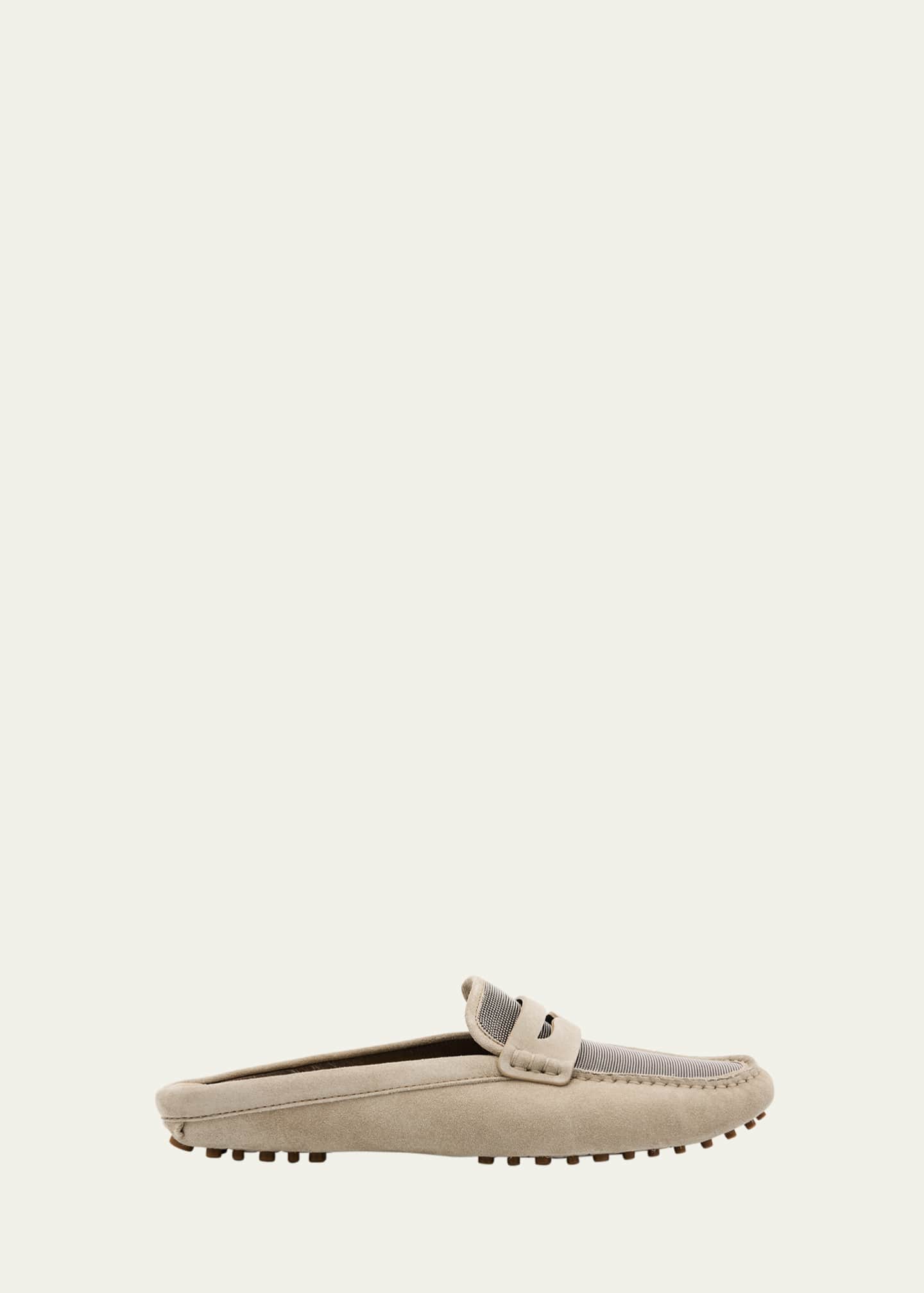 Brunello Cucinelli Suede Monili Penny Loafer Mules Image 1 of 6