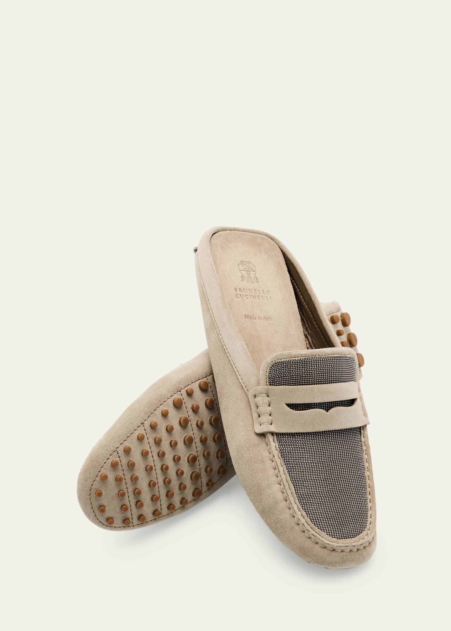 Brunello Cucinelli Suede Monili Penny Loafer Mules Image 5 of 6