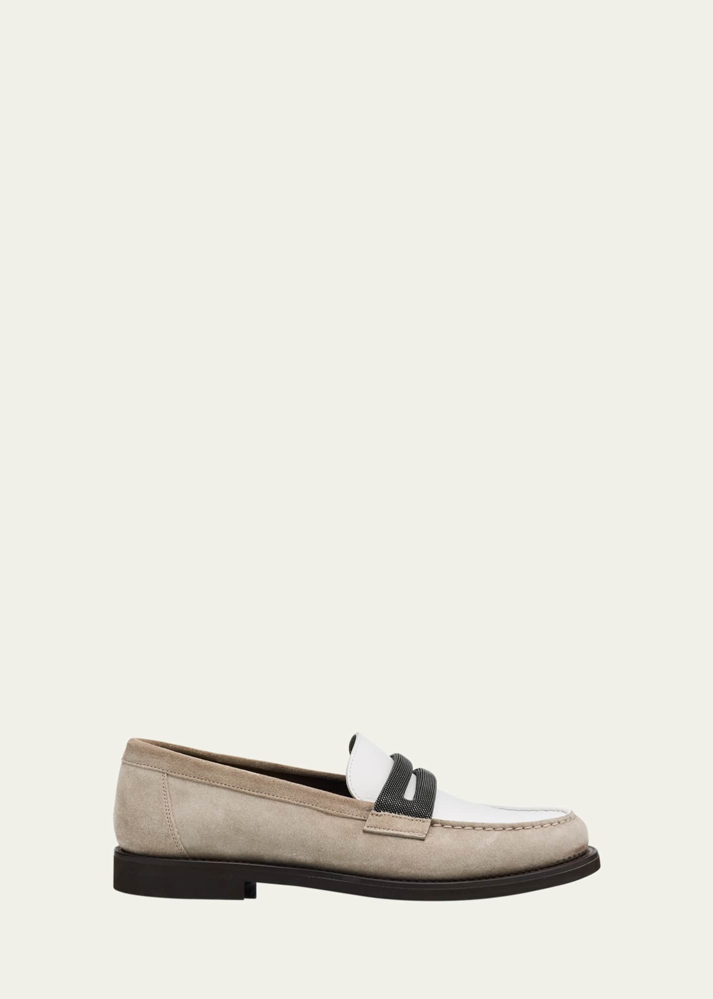 Brunello Cucinelli Mixed Leather Monili Penny Loafers Image 1 of 6