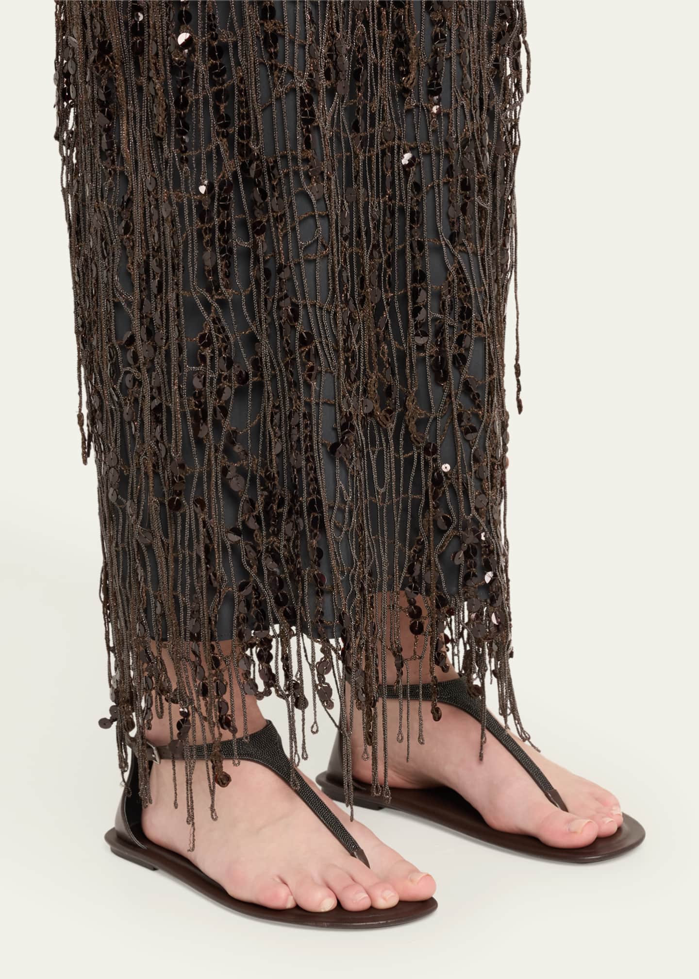 Brunello Cucinelli Beaded Leather T-Strap Sandals Image 2 of 5