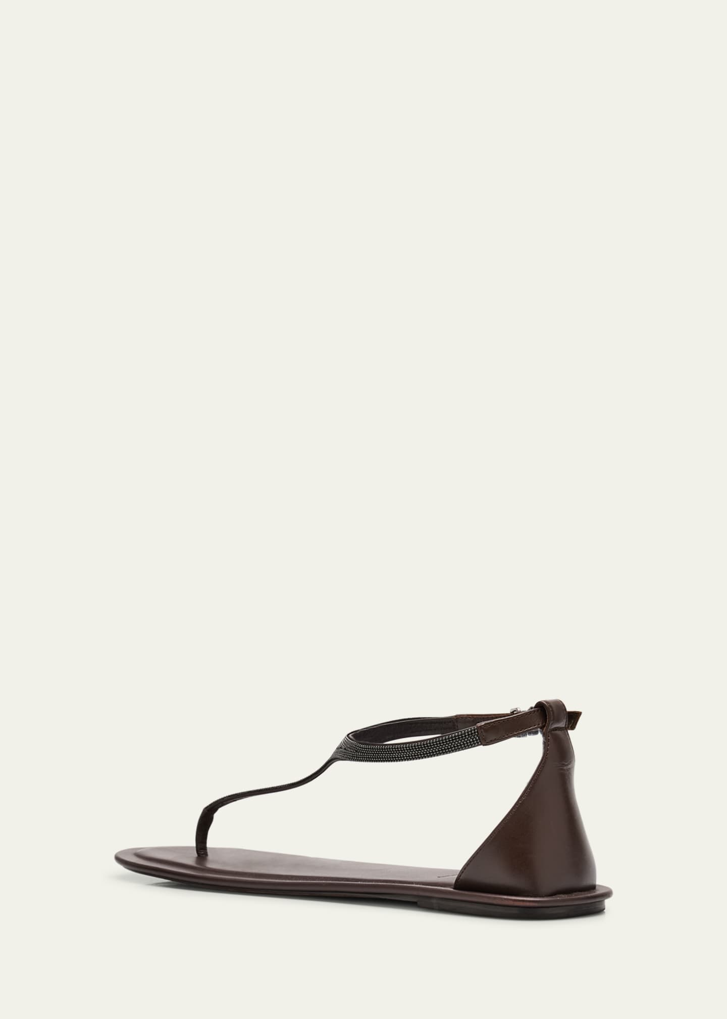 Brunello Cucinelli Beaded Leather T-Strap Sandals Image 3 of 5