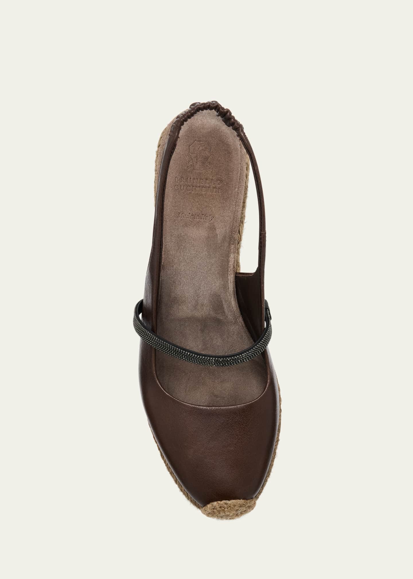 Brunello Cucinelli Leather Mary Jane Slingback Espadrilles Image 6 of 6